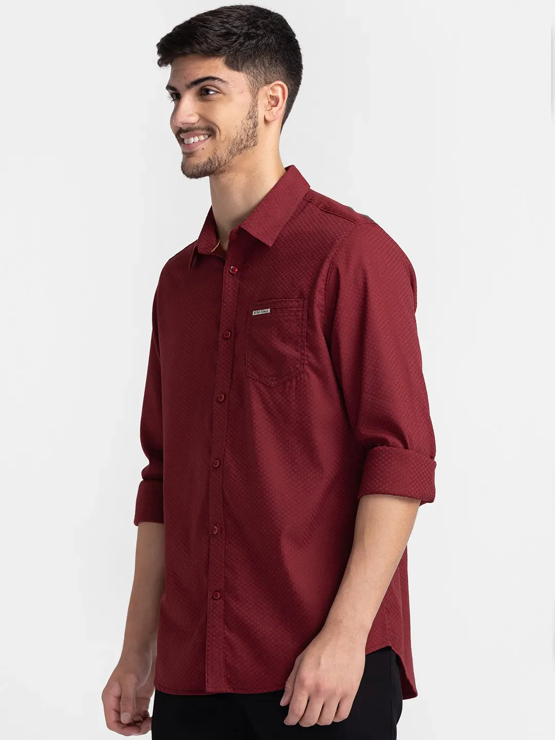 Red Slim Straight Fit Regular Collar Long Sleeves Cotton Men's Shirt by Being Human Clothing - Image 4