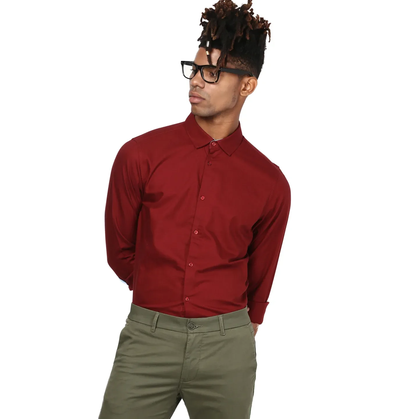 Red Slim Straight Fit Regular Collar Long Sleeves Men's Shirt by Being Human Clothing