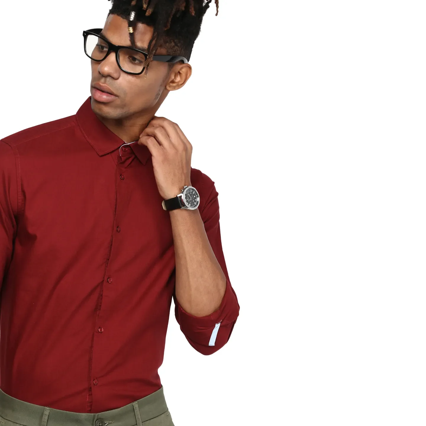 Red Slim Straight Fit Regular Collar Long Sleeves Men's Shirt by Being Human Clothing - Image 5