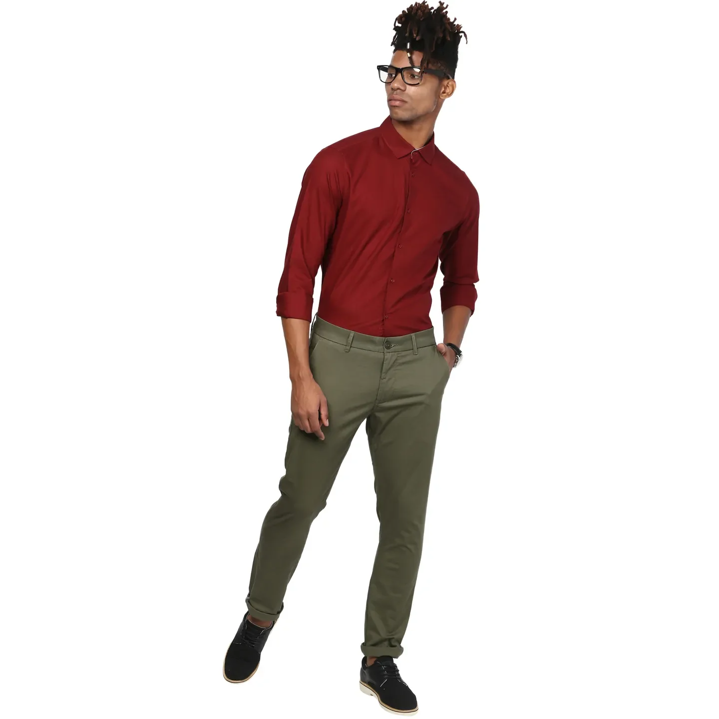 Red Slim Straight Fit Regular Collar Long Sleeves Men's Shirt by Being Human Clothing - Image 6