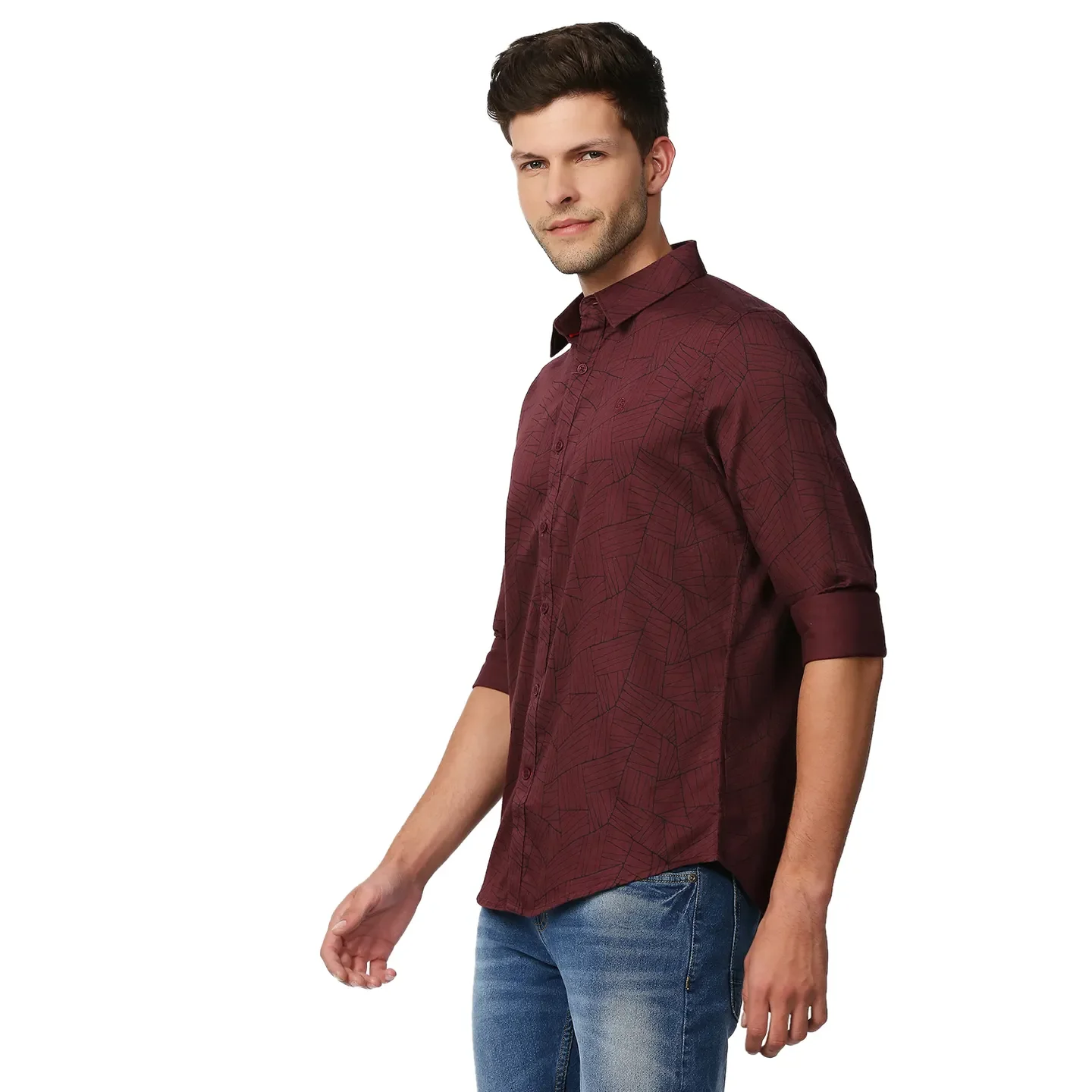 Red Slim Straight Fit Regular Collar Long Sleeves Men's Shirt by Being Human Clothing - Image 2