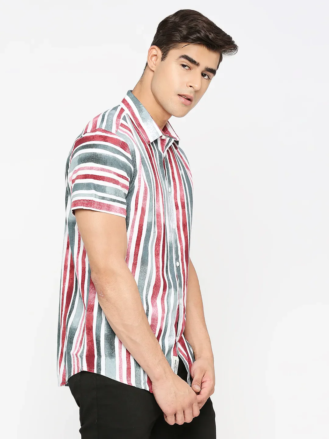 Red Slim Straight Fit Regular Collar Short Sleeves Cotton Men's Shirt by Being Human Clothing - Image 3