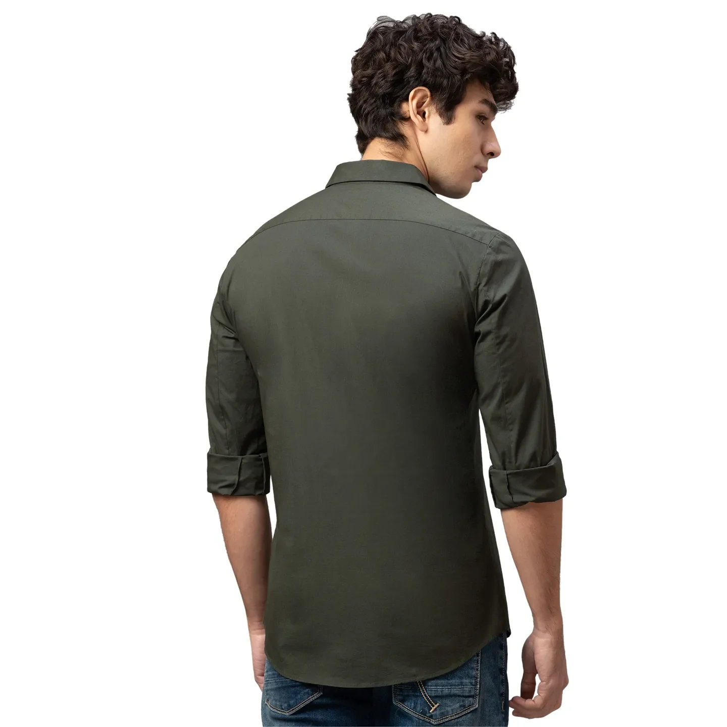 Green Skinny Straight Fit Regular Collar Long Sleeves Cotton Men's Shirt by Being Human Clothing - Image 3