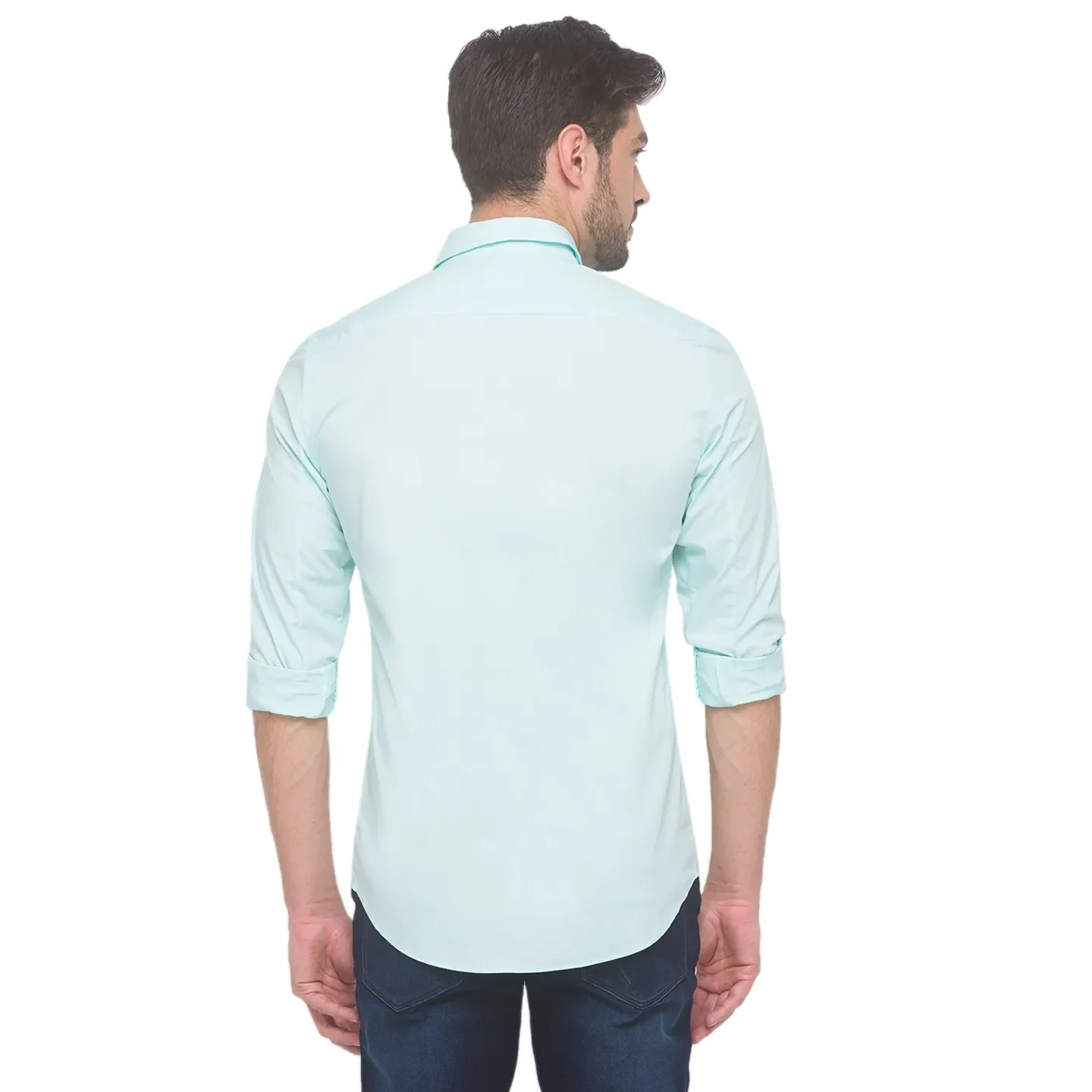 Green Slim Straight Fit Regular Collar Long Sleeves Cotton Men's Shirt by Being Human Clothing - Image 4