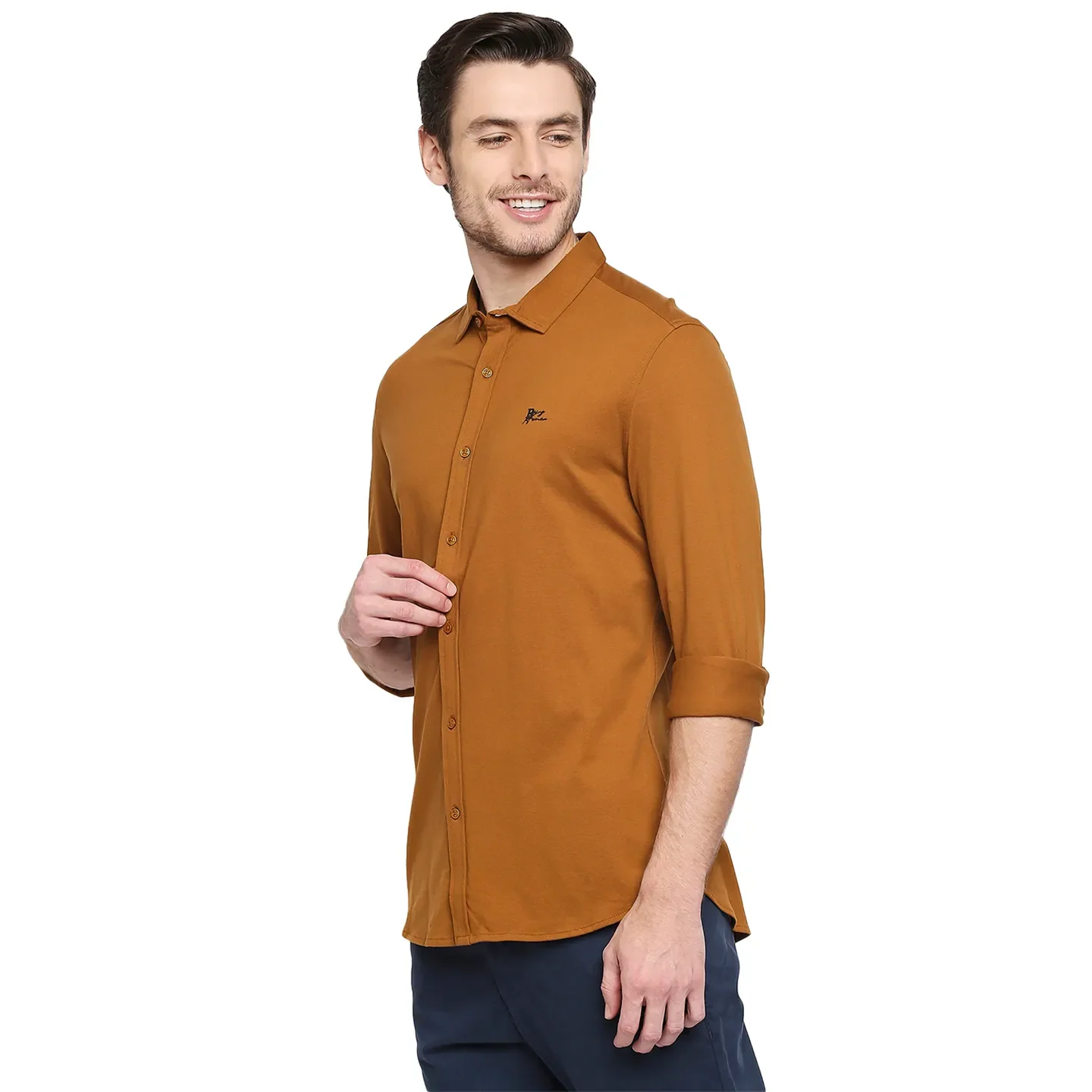 Yellow Slim Straight Fit Regular Collar Long Sleeves Cotton Men's Shirt by Being Human Clothing - Image 2