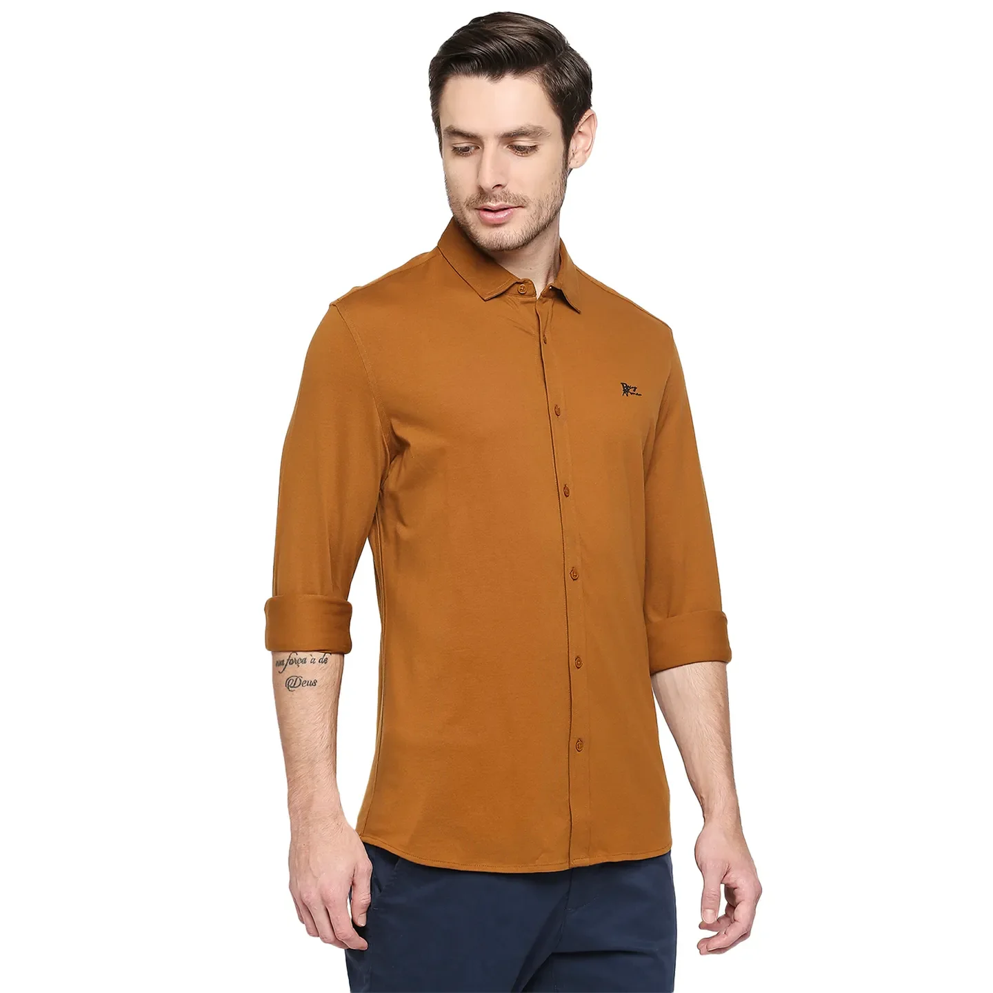 Yellow Slim Straight Fit Regular Collar Long Sleeves Cotton Men's Shirt by Being Human Clothing - Image 3