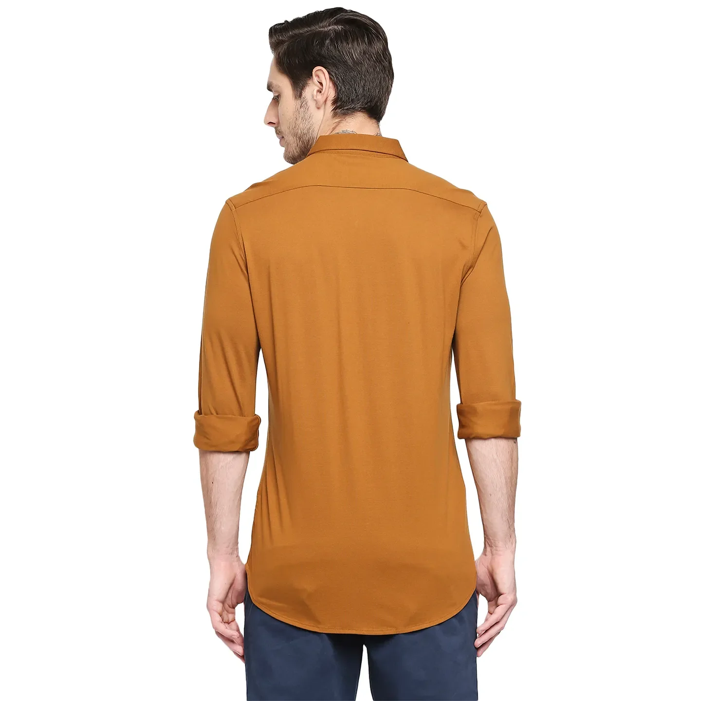 Yellow Slim Straight Fit Regular Collar Long Sleeves Cotton Men's Shirt by Being Human Clothing - Image 4