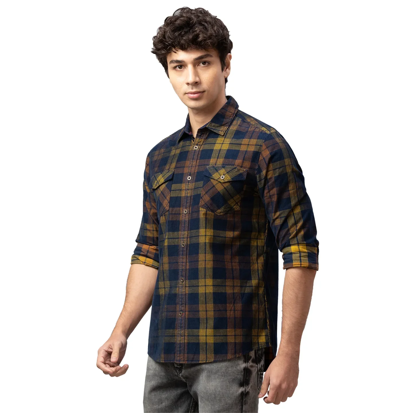 Yellow Slim Straight Fit Regular Collar Long Sleeves Cotton Men's Shirt by Being Human Clothing - Image 4