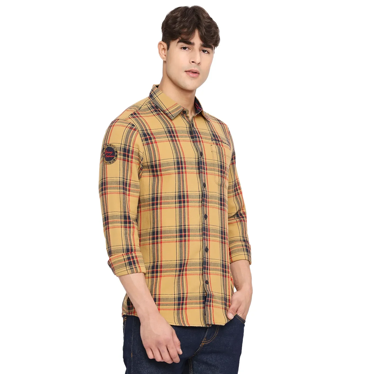 Yellow Slim Straight Fit Regular Collar Long Sleeves Cotton Men's Shirt by Being Human Clothing - Image 3