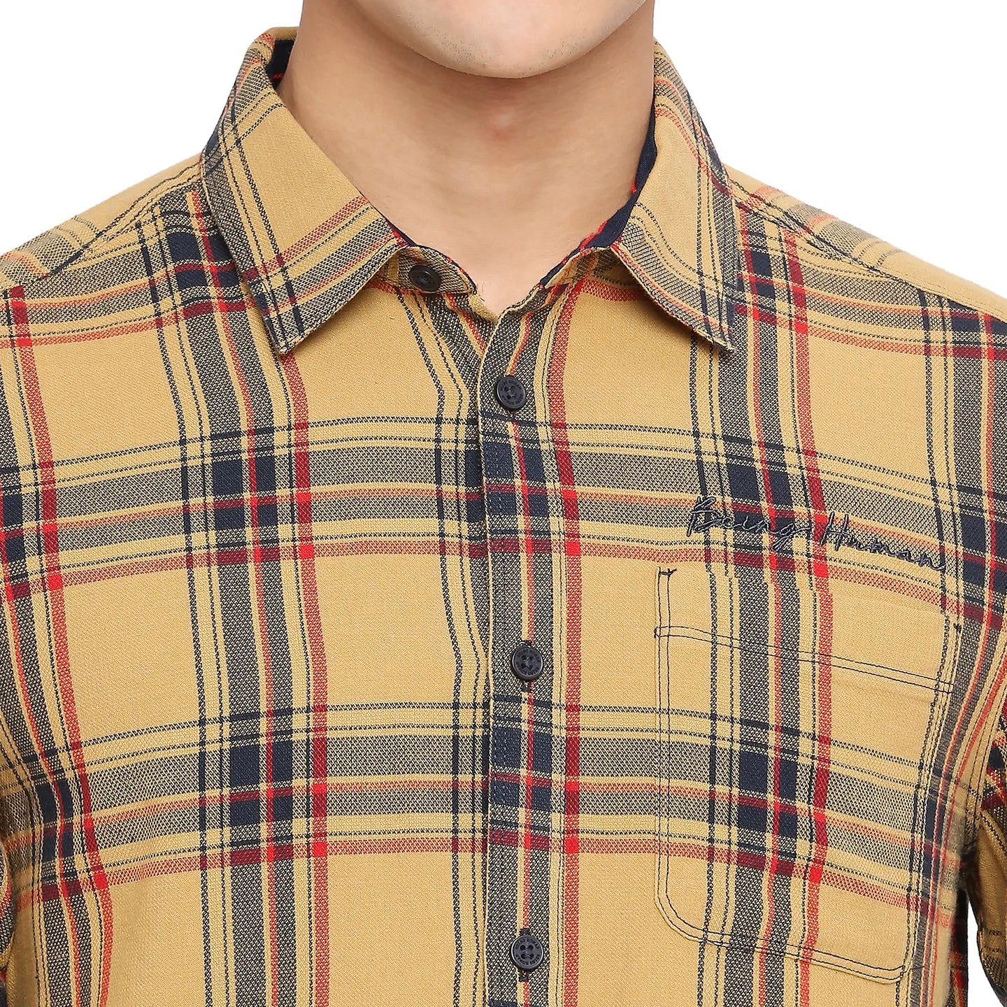 Yellow Slim Straight Fit Regular Collar Long Sleeves Cotton Men's Shirt by Being Human Clothing - Image 5