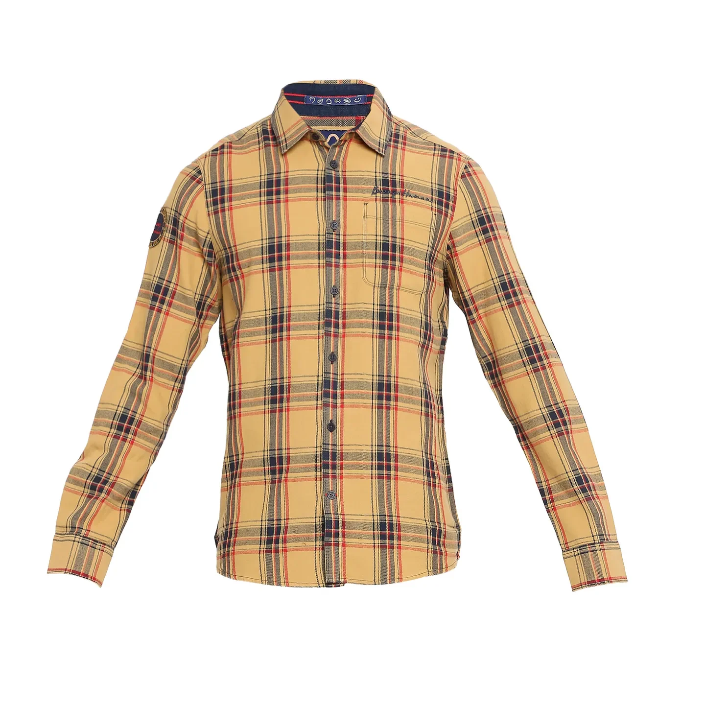 Yellow Slim Straight Fit Regular Collar Long Sleeves Cotton Men's Shirt by Being Human Clothing - Image 7