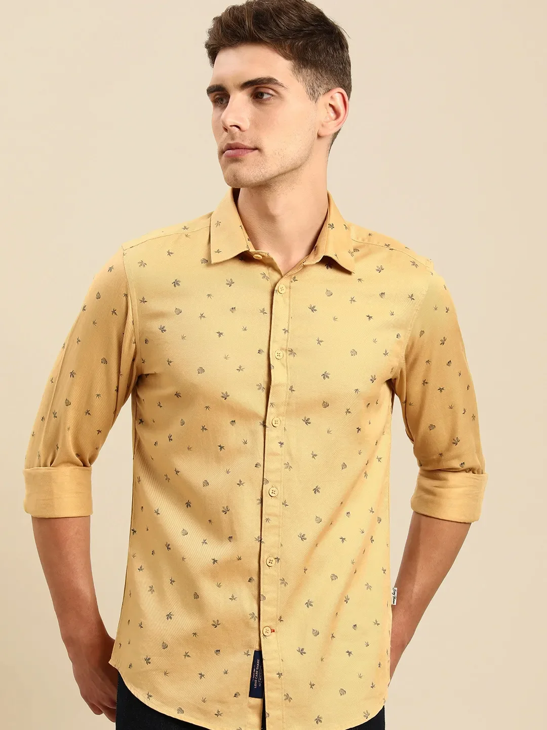 Yellow Slim Straight Fit Regular Collar Long Sleeves Men's Shirt by Being Human Clothing