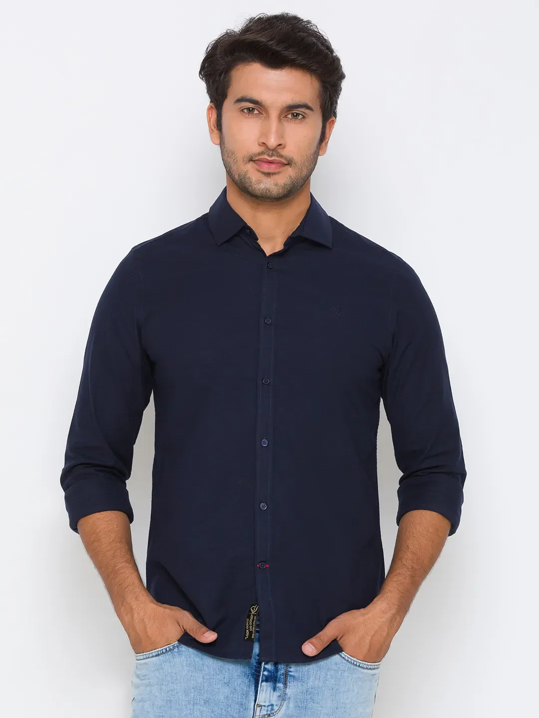 Blue Regular Fit Regular Collar Long Sleeves Cotton Men's Shirt by Being Human Clothing