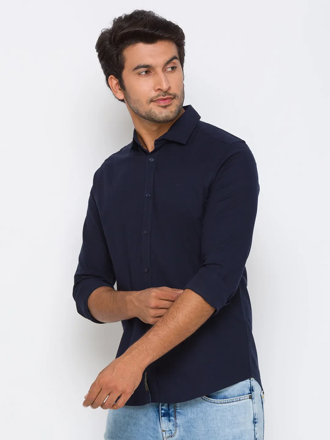 Blue Regular Fit Regular Collar Long Sleeves Cotton Men's Shirt by Being Human Clothing - Image 4