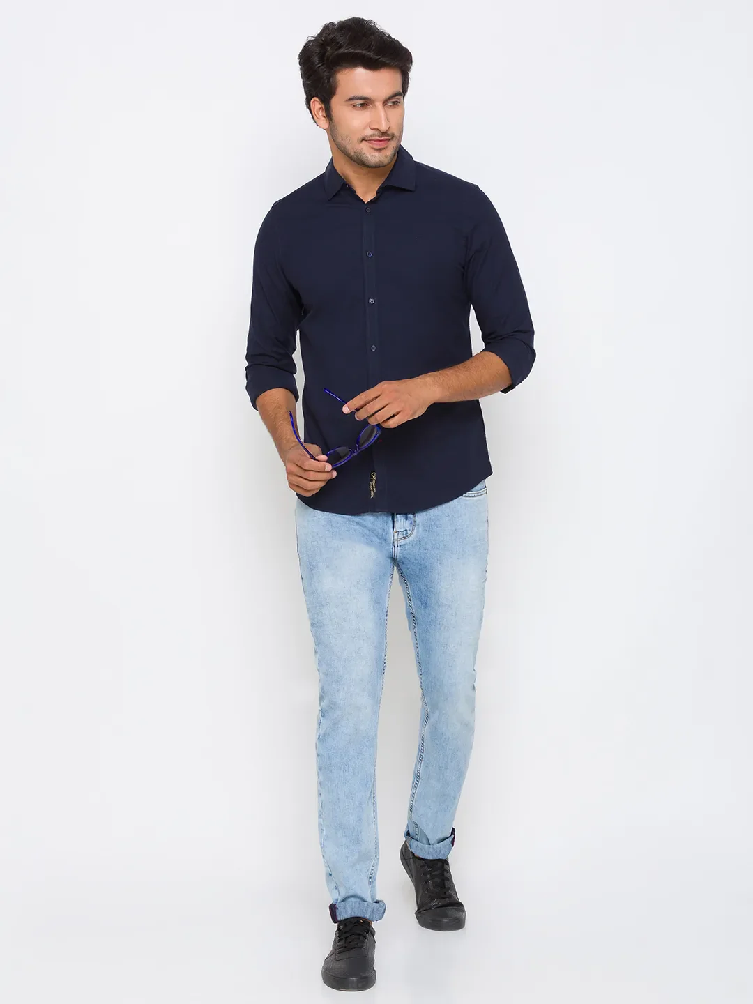 Blue Regular Fit Regular Collar Long Sleeves Cotton Men's Shirt by Being Human Clothing - Image 6