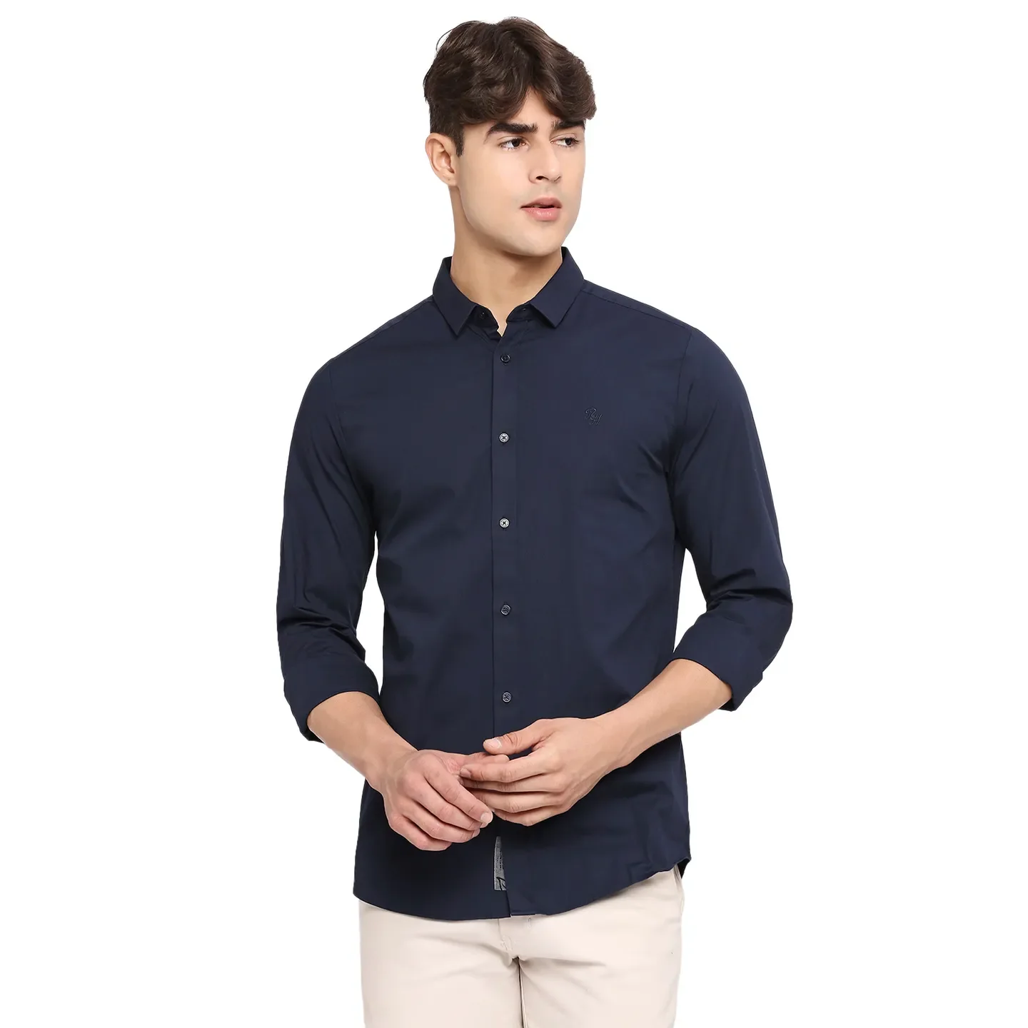 Navy Super Slim Fit Regular Collar Men's Shirt by Being Human Clothing