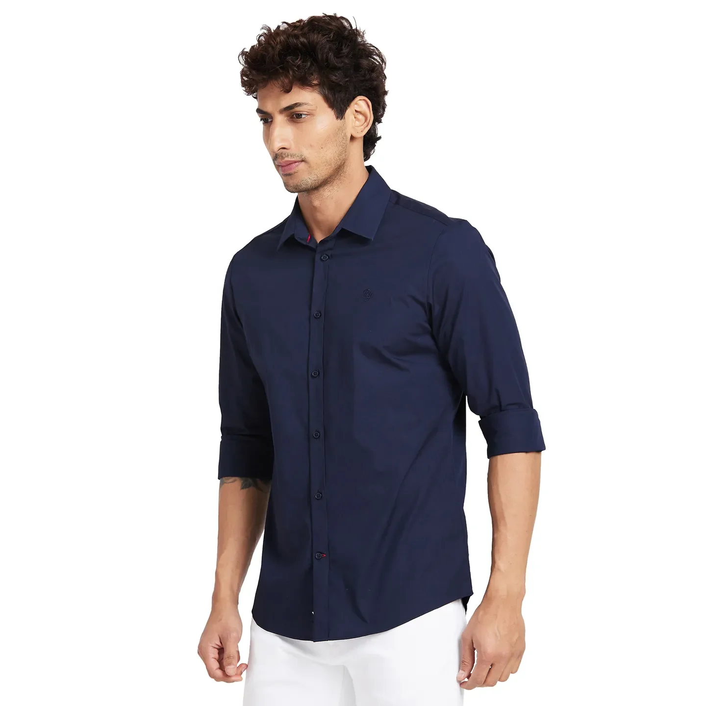 Blue Slim Straight Fit Regular Collar Long Sleeves Men's Shirt by Being Human Clothing - Image 3