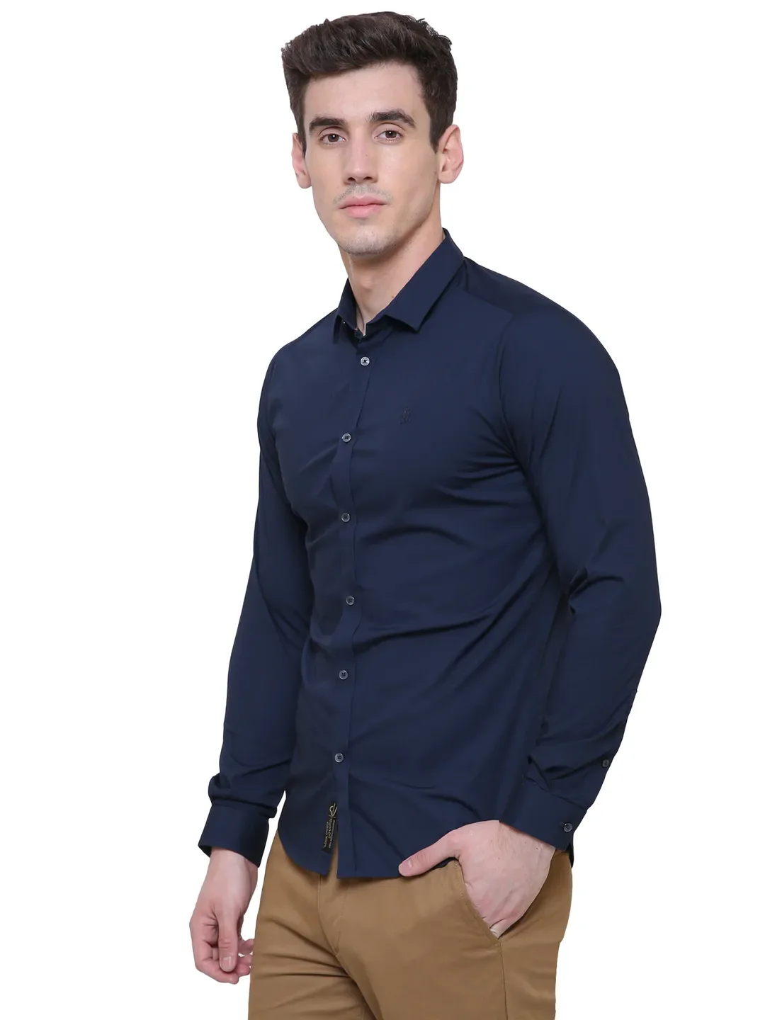 Blue Slim Straight Fit Regular Collar Long Sleeves Men's Shirt by Being Human Clothing