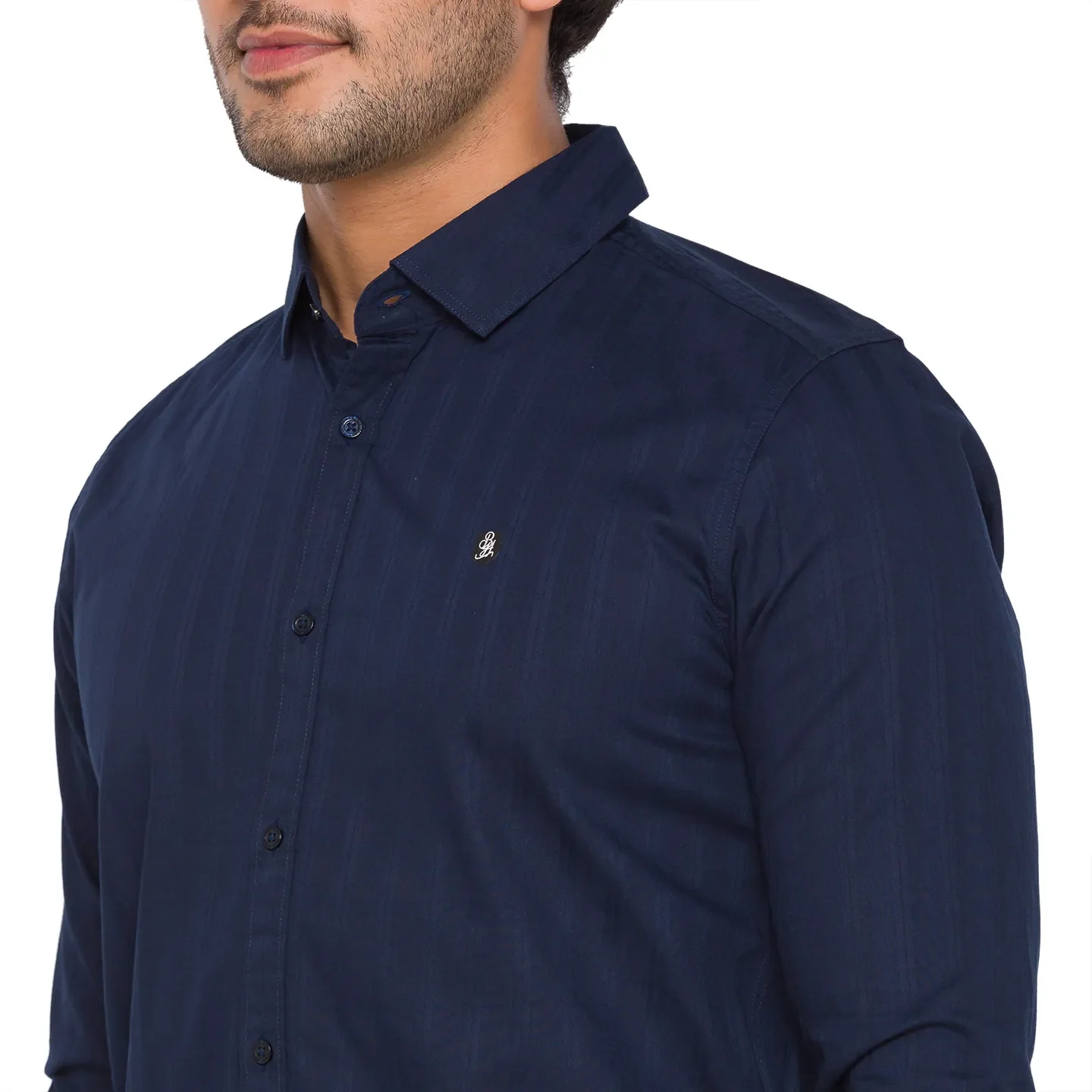 Blue Slim Straight Fit Regular Collar Long Sleeves Men's Shirt by Being Human Clothing - Image 3
