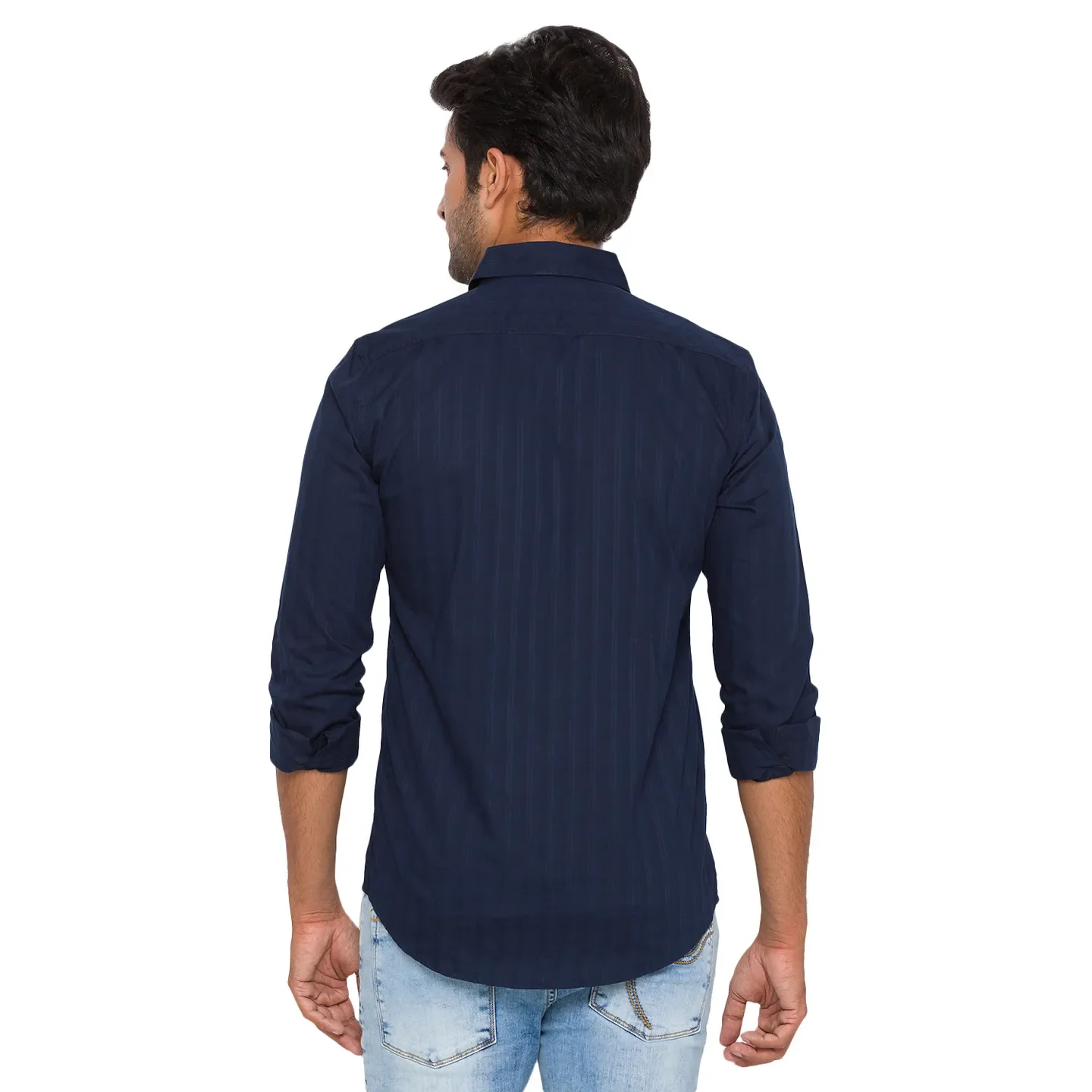 Blue Slim Straight Fit Regular Collar Long Sleeves Men's Shirt by Being Human Clothing - Image 4