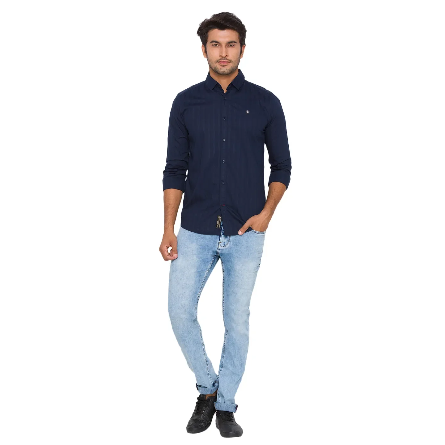 Blue Slim Straight Fit Regular Collar Long Sleeves Men's Shirt by Being Human Clothing - Image 5
