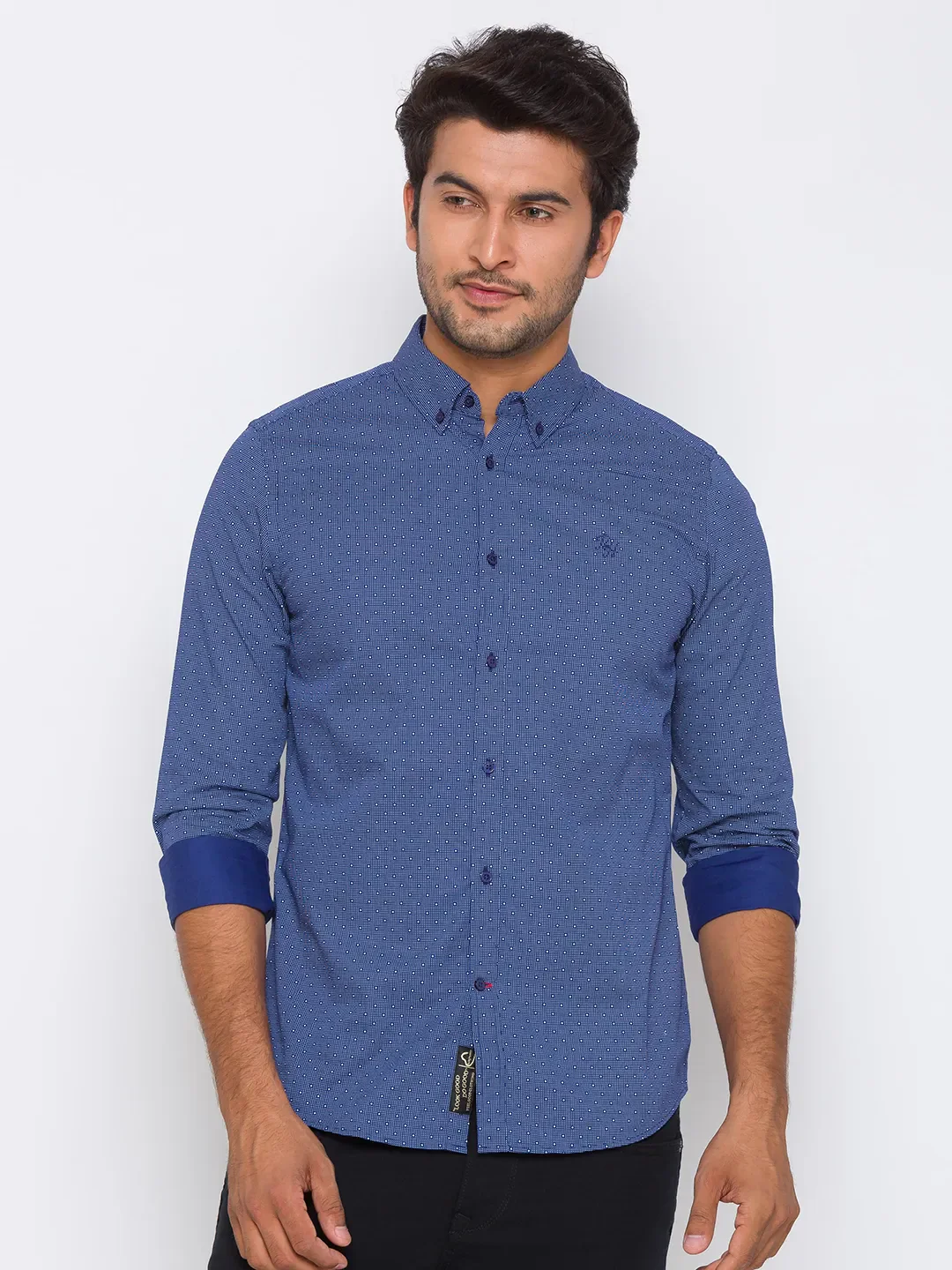 Blue Regular Fit Regular Collar Long Sleeves Cotton Men's Shirt by Being Human Clothing
