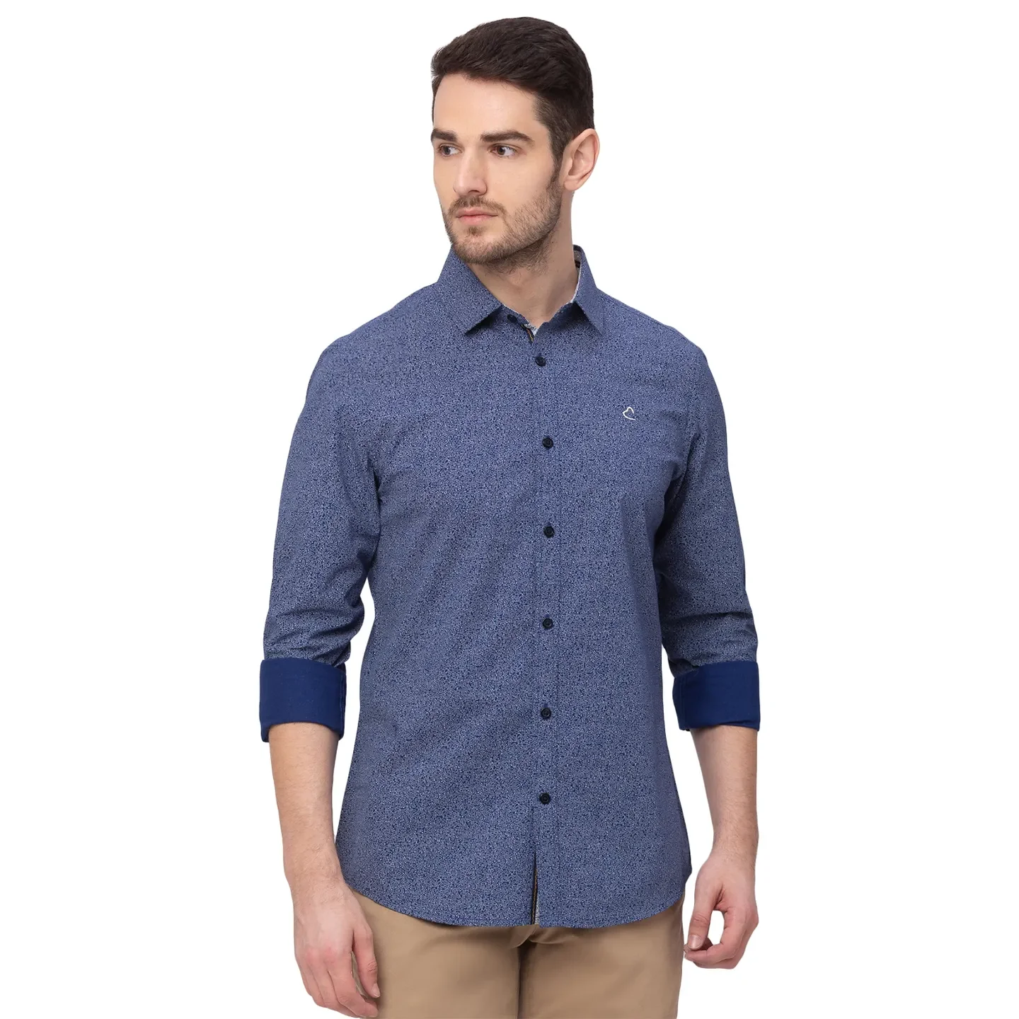 Blue Slim Straight Fit Regular Collar Long Sleeves Cotton Men's Shirt by Being Human Clothing