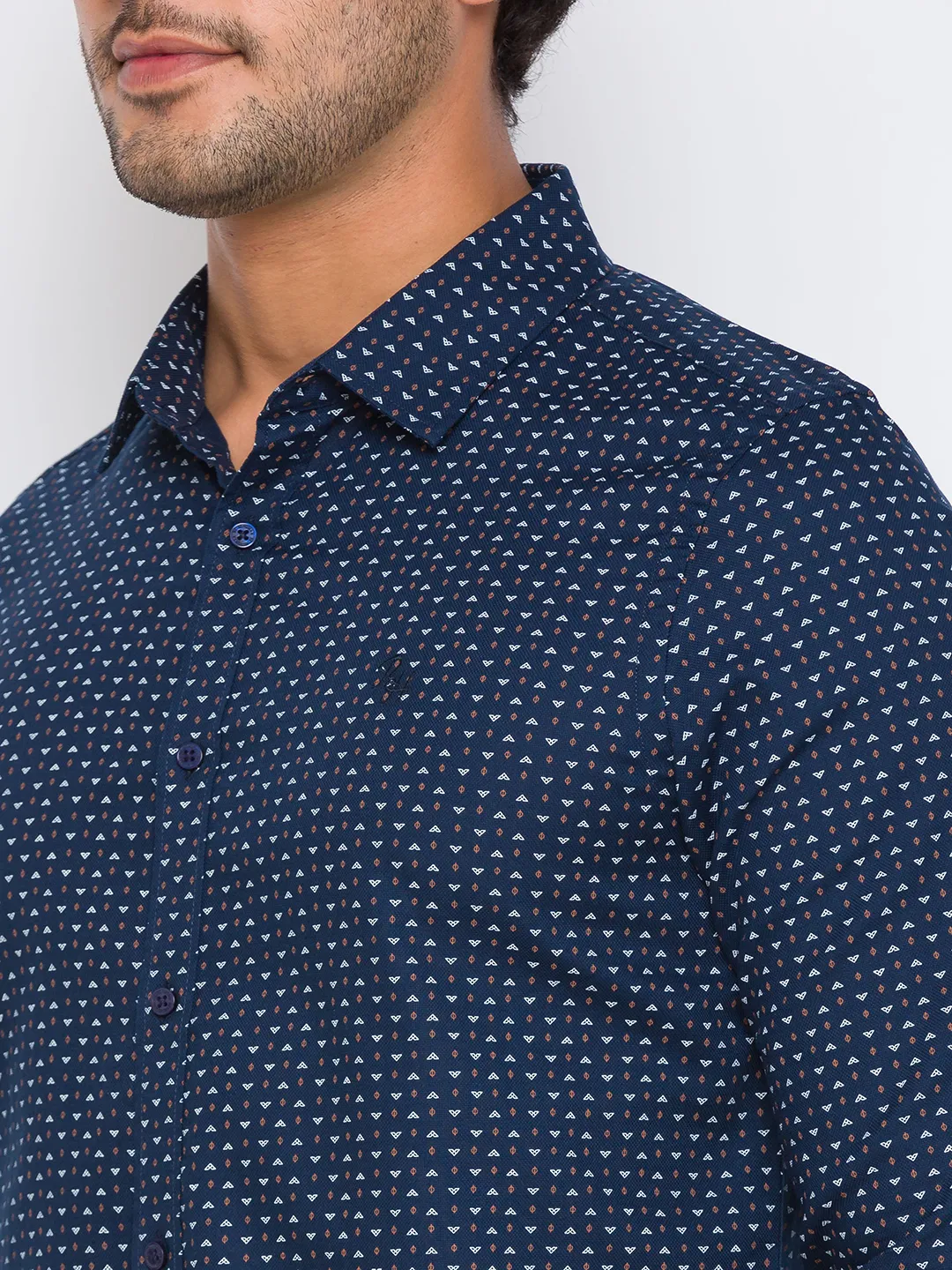 Blue Slim Straight Fit Regular Collar Long Sleeves Cotton Men's Shirt by Being Human Clothing - Image 4