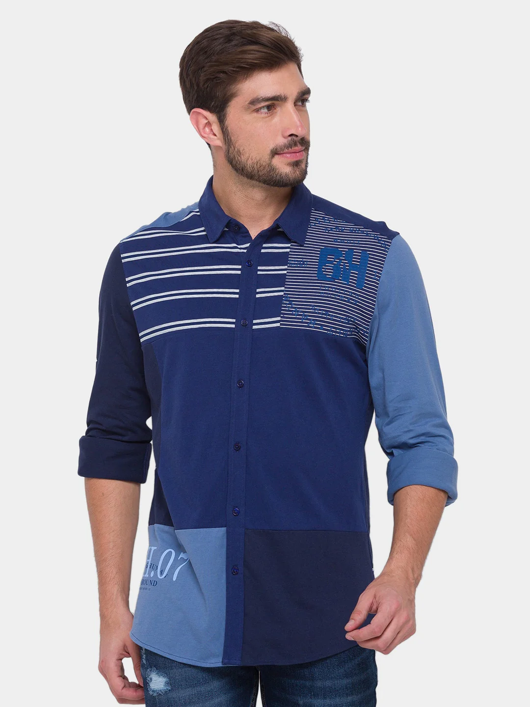 Navy Slim Fit Regular Collar Men's Shirt by Being Human Clothing