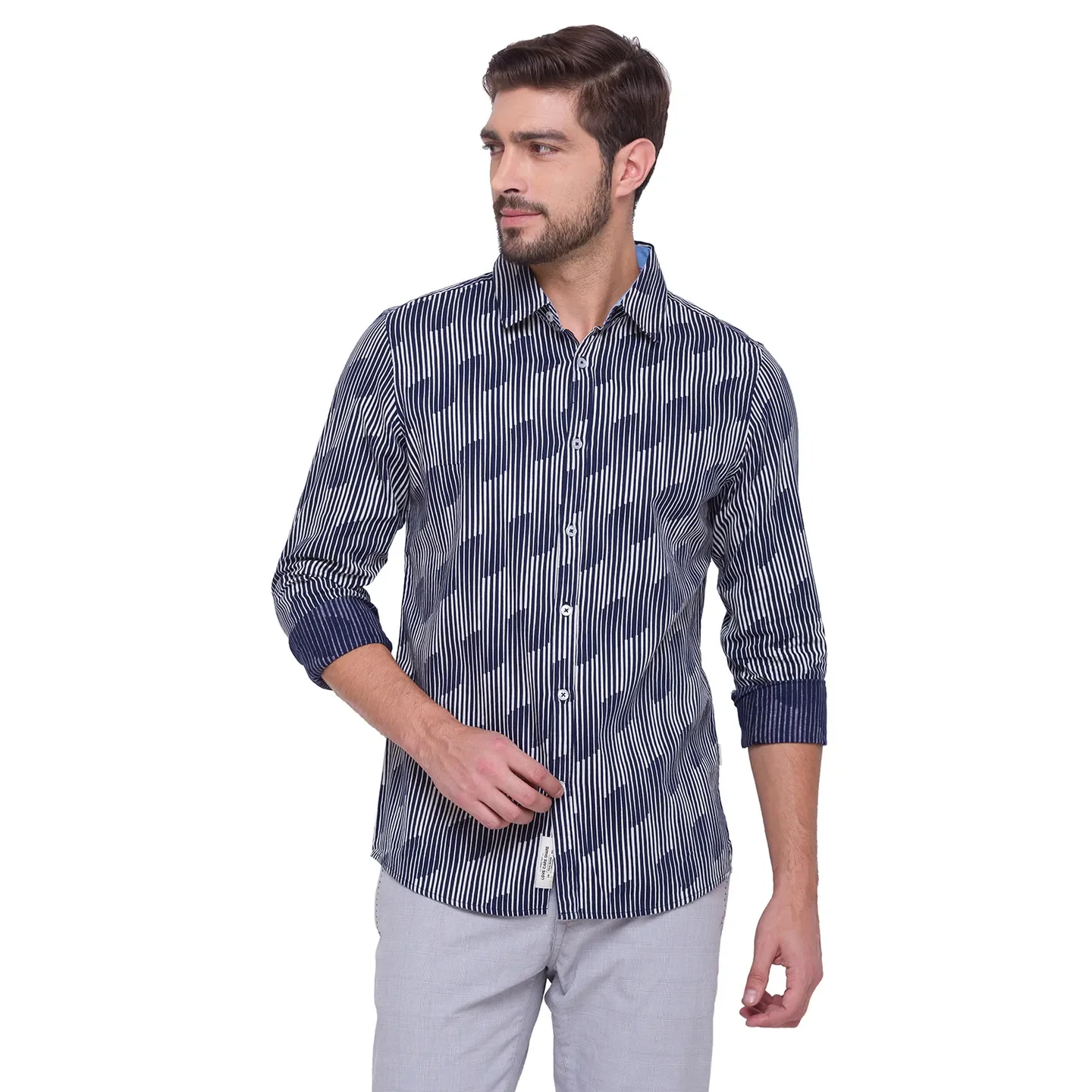 Blue Slim Straight Fit Regular Collar Long Sleeves Cotton Men's Shirt by Being Human Clothing