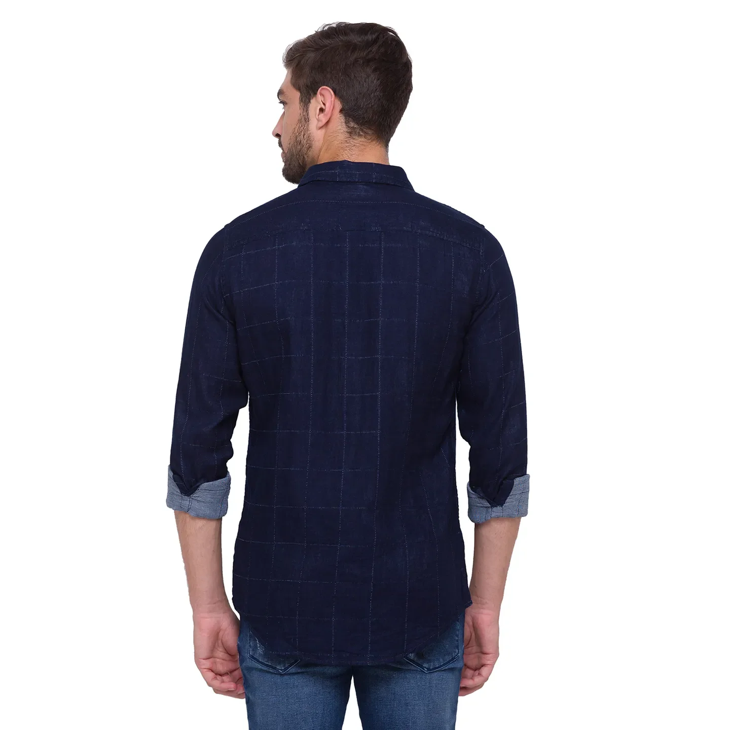 Blue Slim Straight Fit Regular Collar Long Sleeves Cotton Men's Shirt by Being Human Clothing