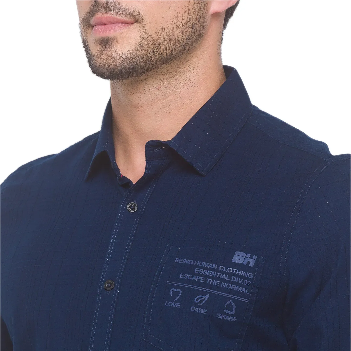 Blue Slim Straight Fit Regular Collar Long Sleeves Cotton Men's Shirt by Being Human Clothing - Image 3