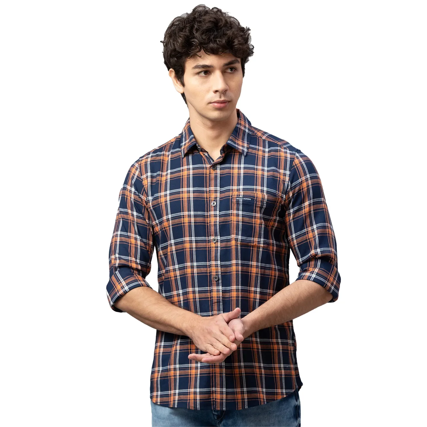 Blue Slim Straight Fit Regular Collar Long Sleeves Viscose Men's Shirt by Being Human Clothing