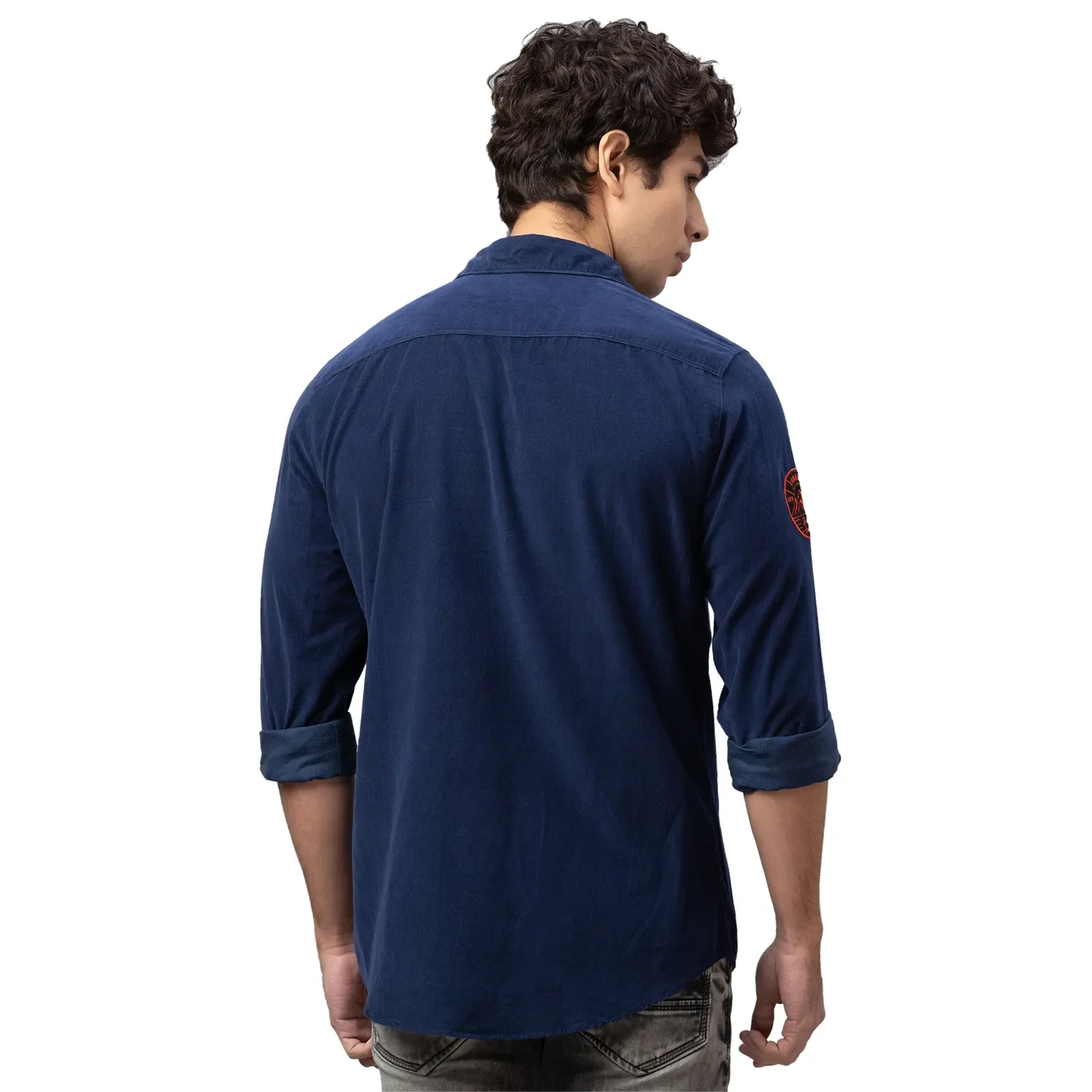 Blue Slim Straight Fit Regular Collar Long Sleeves Cotton Men's Shirt by Being Human Clothing - Image 3