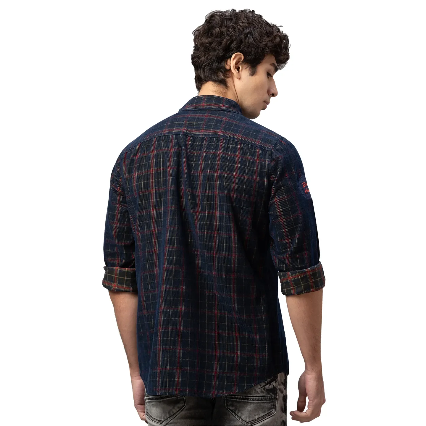 Blue Slim Straight Fit Regular Collar Long Sleeves Cotton Men's Shirt by Being Human Clothing - Image 3
