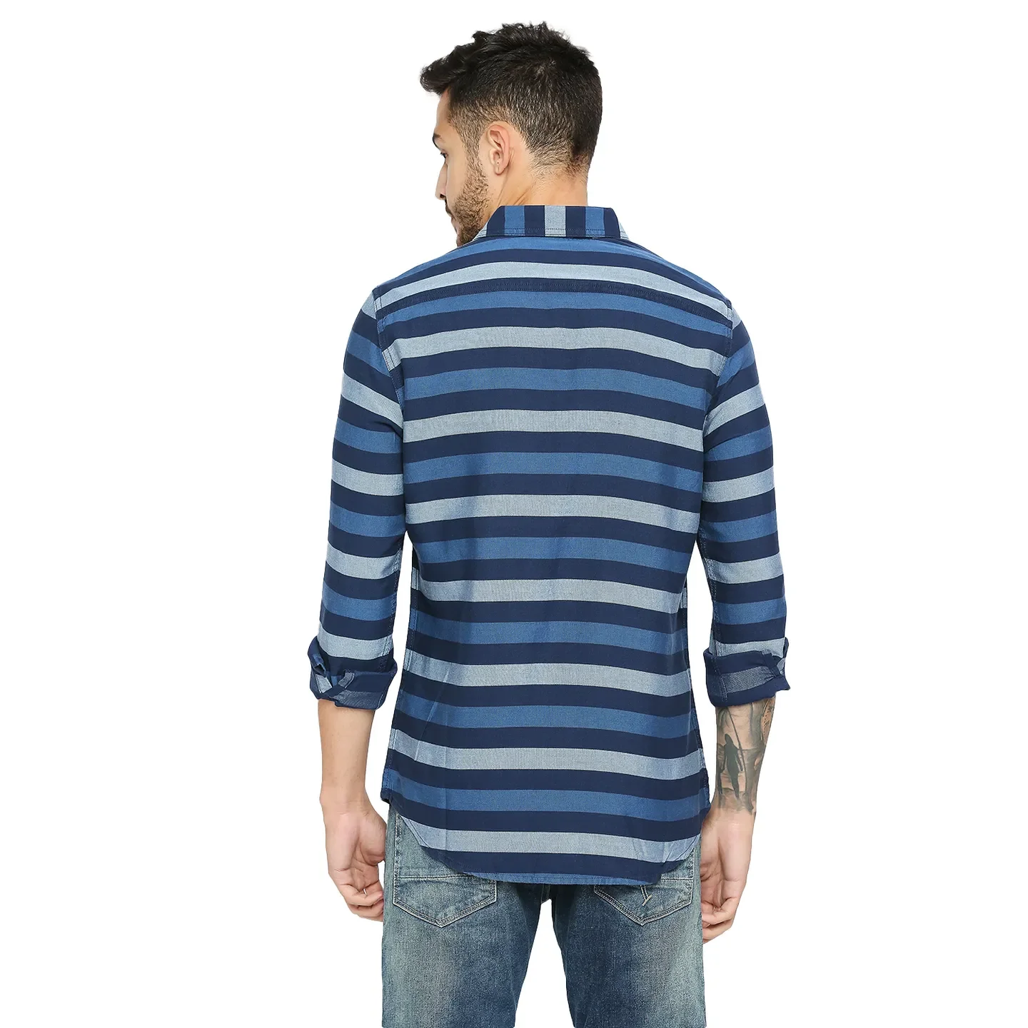 Navy Slim Fit Regular Collar Men's Shirt by Being Human Clothing - Image 4