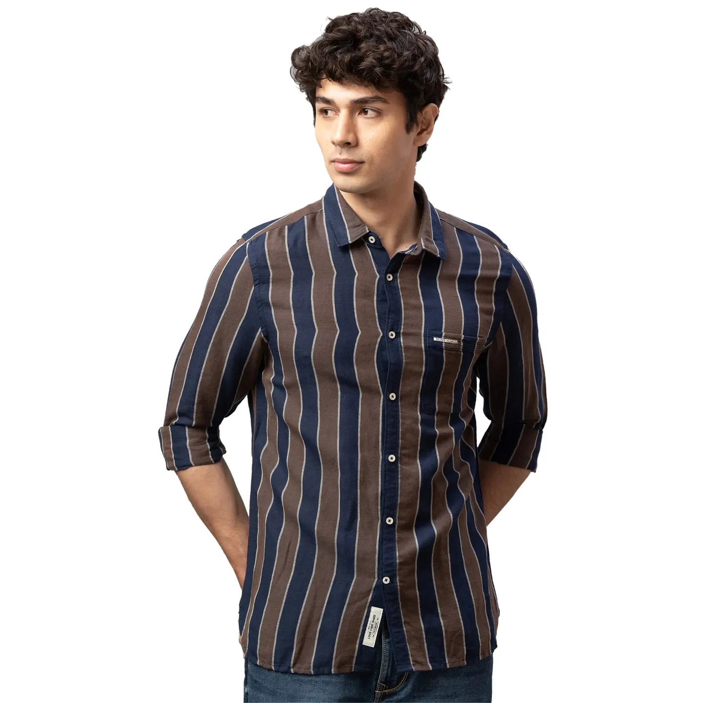 Blue Slim Straight Fit Regular Collar Long Sleeves Cotton Men's Shirt by Being Human Clothing