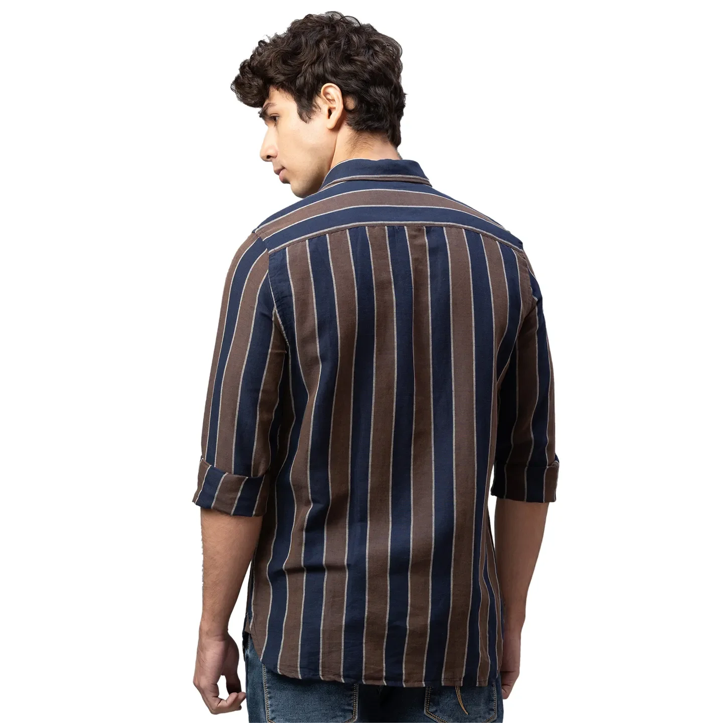 Blue Slim Straight Fit Regular Collar Long Sleeves Cotton Men's Shirt by Being Human Clothing - Image 3