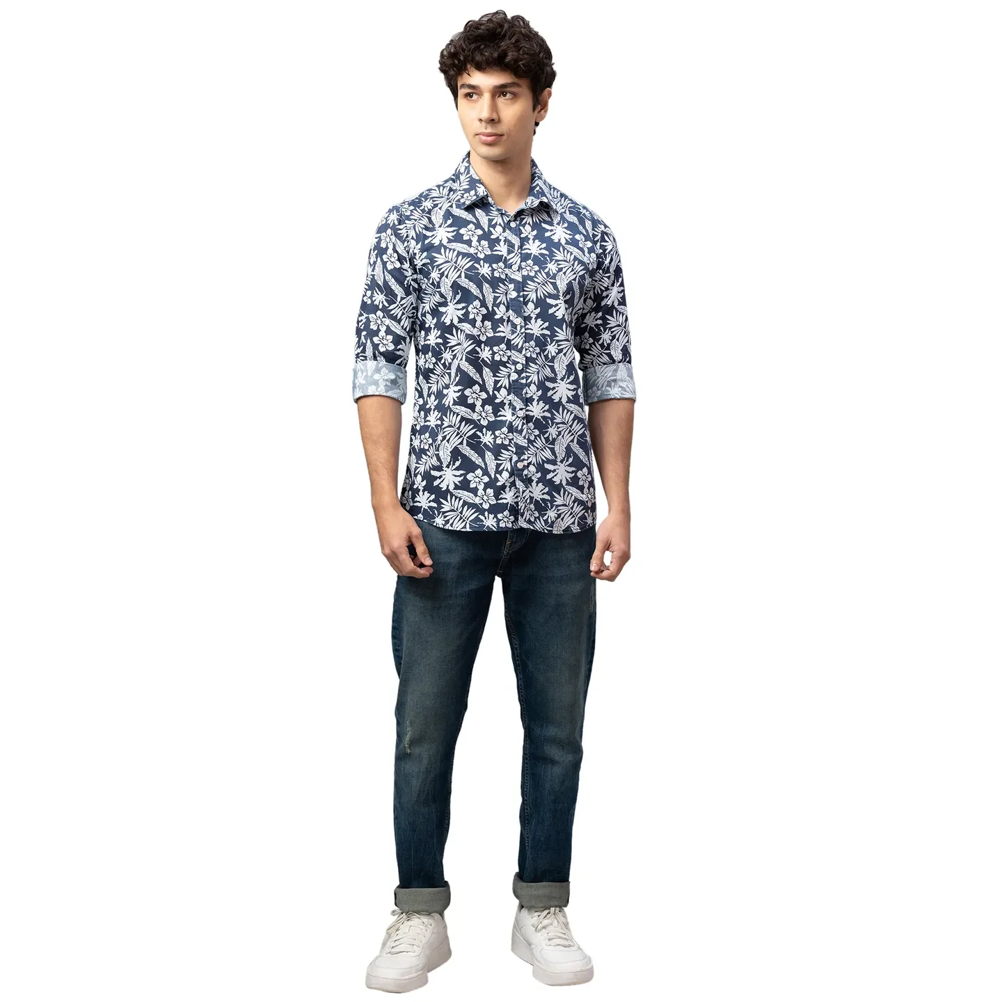 Navy Slim Fit Regular Collar Men's Shirt by Being Human Clothing - Image 5
