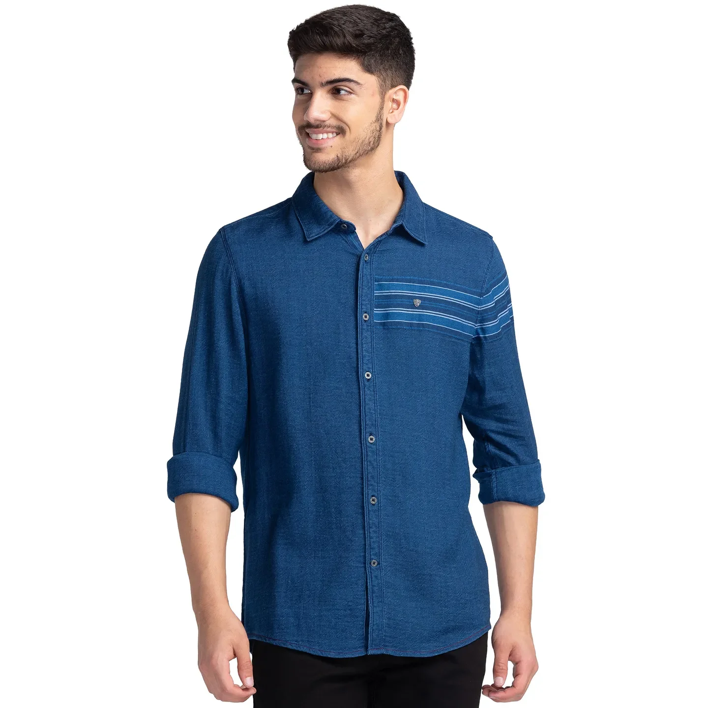 Blue Slim Straight Fit Regular Collar Long Sleeves Cotton Men's Shirt by Being Human Clothing