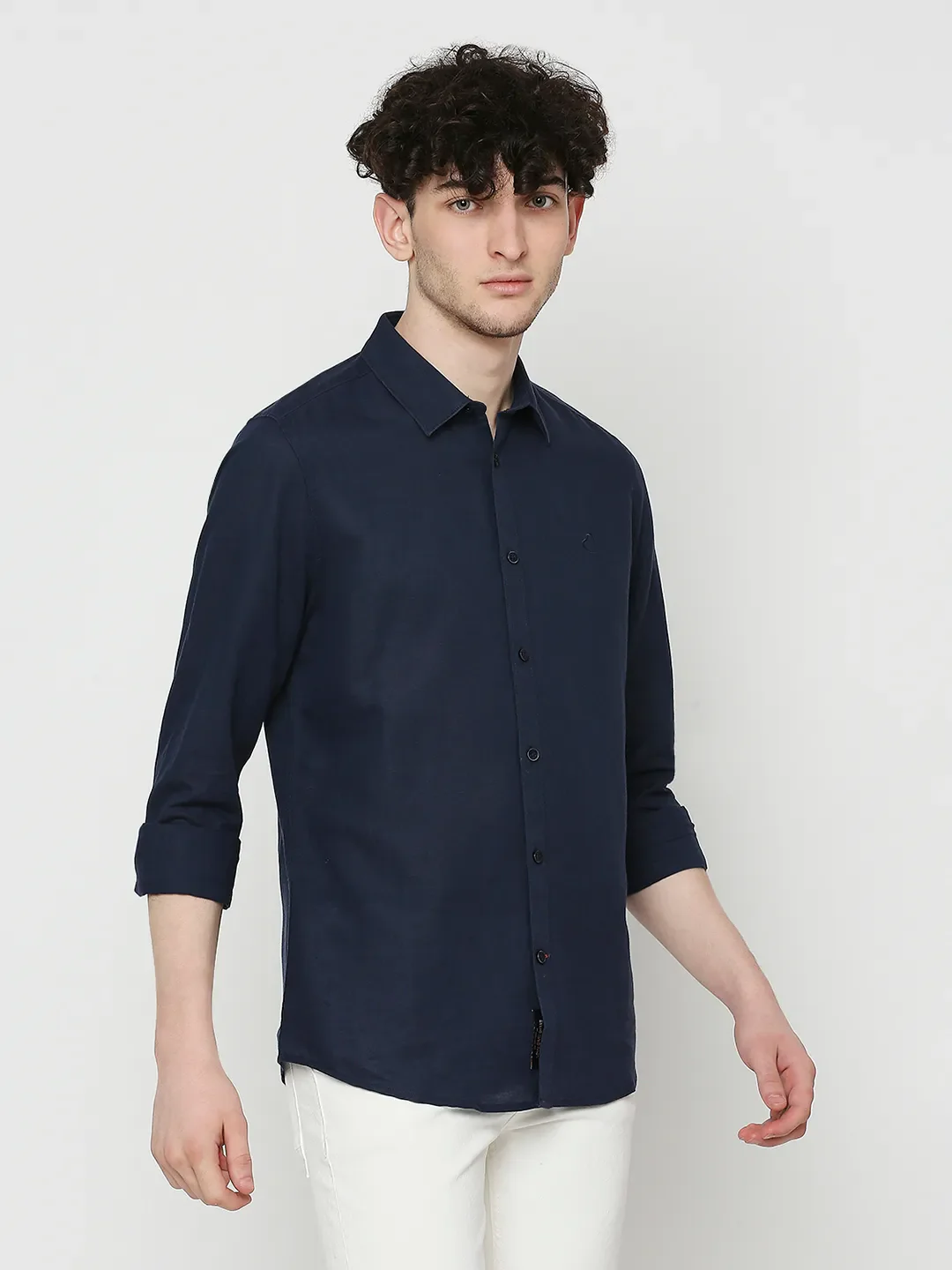Navy Slim Fit Regular Collar Men's Shirt by Being Human Clothing - Image 3
