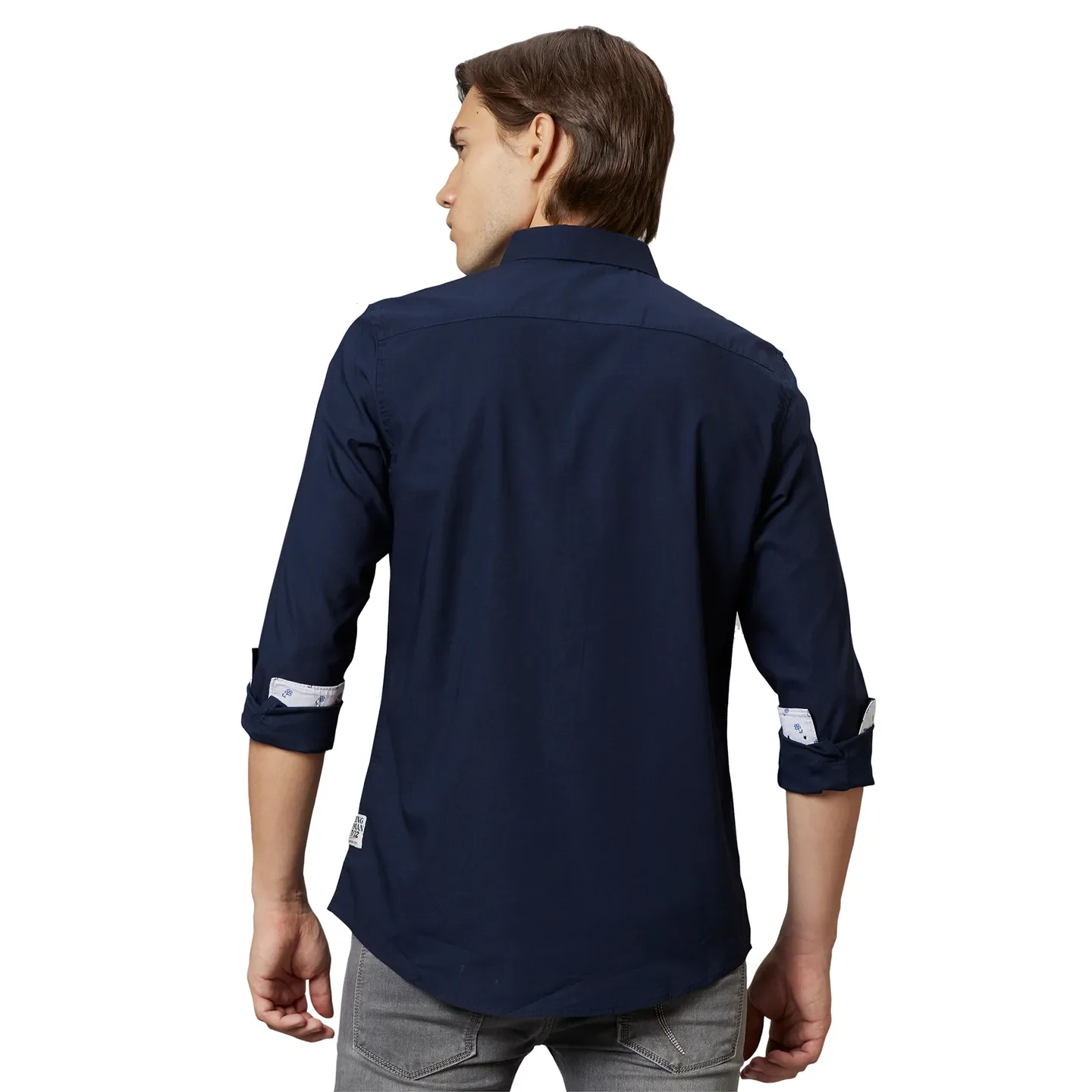 Blue Slim Straight Fit Regular Collar Long Sleeves Cotton Men's Shirt by Being Human Clothing - Image 2