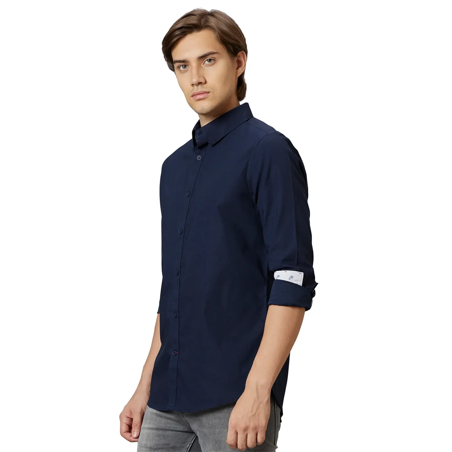 Blue Slim Straight Fit Regular Collar Long Sleeves Cotton Men's Shirt by Being Human Clothing - Image 3