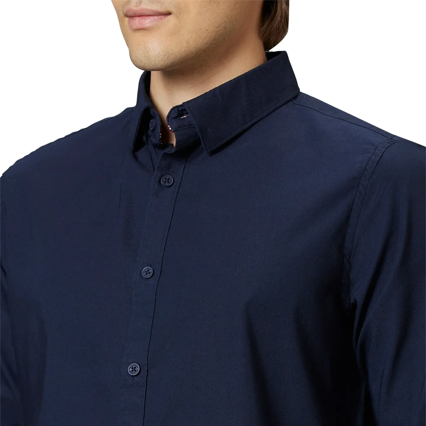 Blue Slim Straight Fit Regular Collar Long Sleeves Cotton Men's Shirt by Being Human Clothing - Image 4