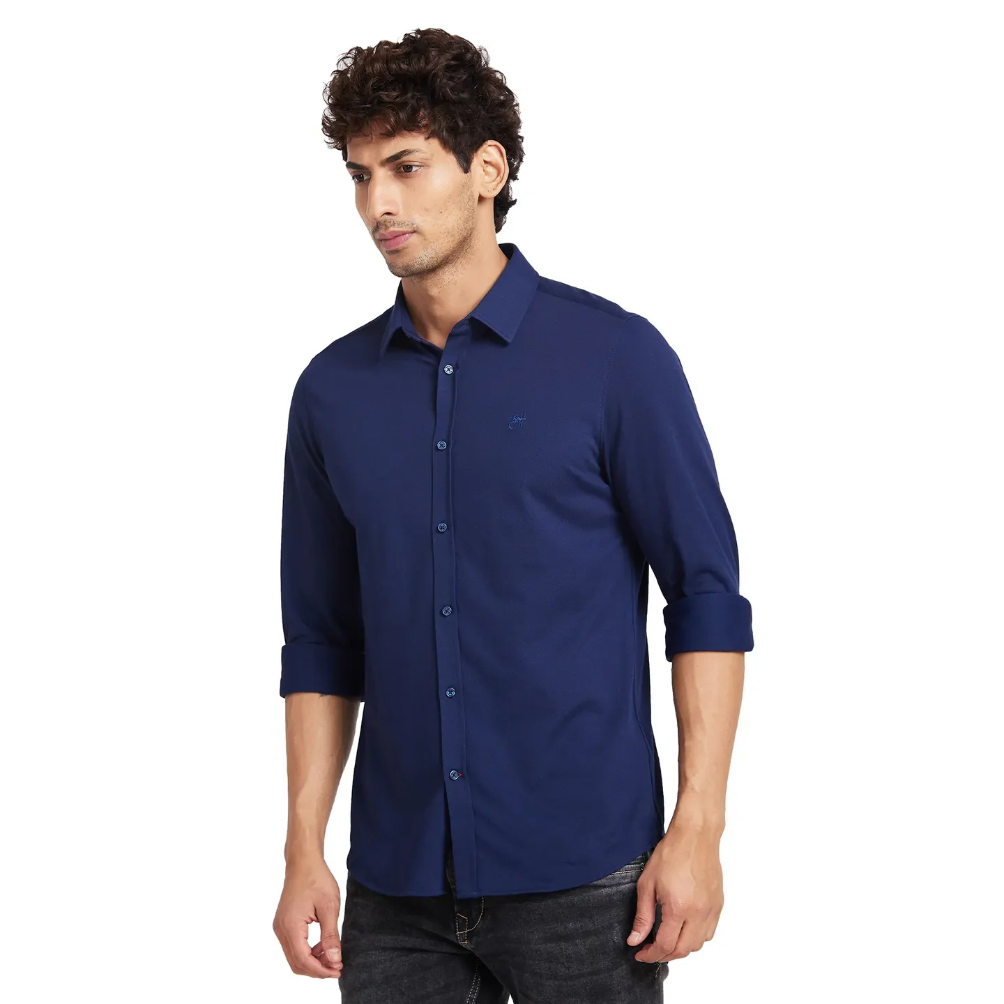 Blue Slim Straight Fit Regular Collar Long Sleeves Men's Shirt by Being Human Clothing - Image 3