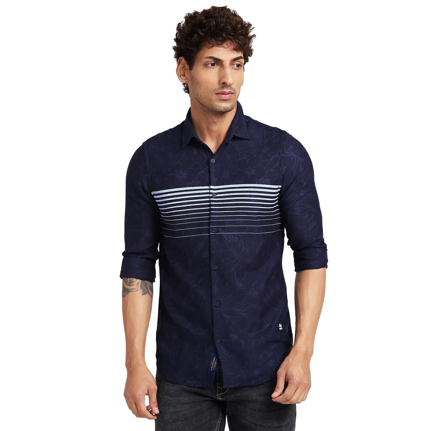 Blue Slim Straight Fit Regular Collar Long Sleeves Men's Shirt by Being Human Clothing