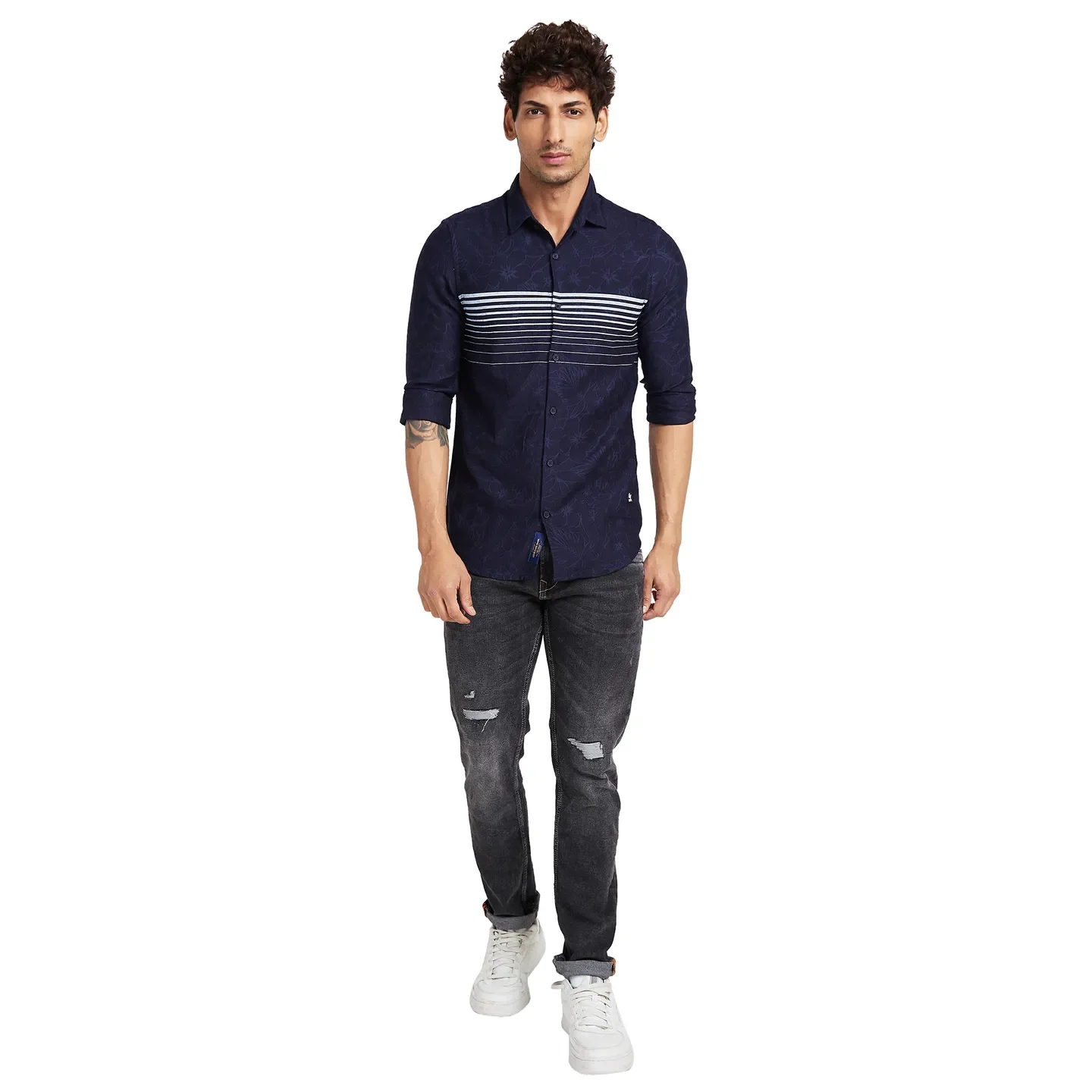 Blue Slim Straight Fit Regular Collar Long Sleeves Men's Shirt by Being Human Clothing - Image 2