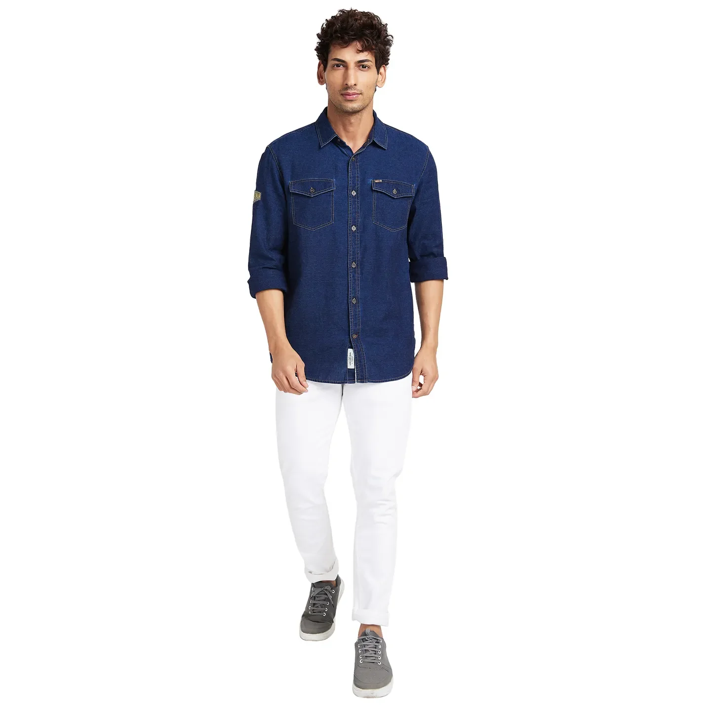 Blue Slim Straight Fit Regular Collar Long Sleeves Men's Shirt by Being Human Clothing - Image 2