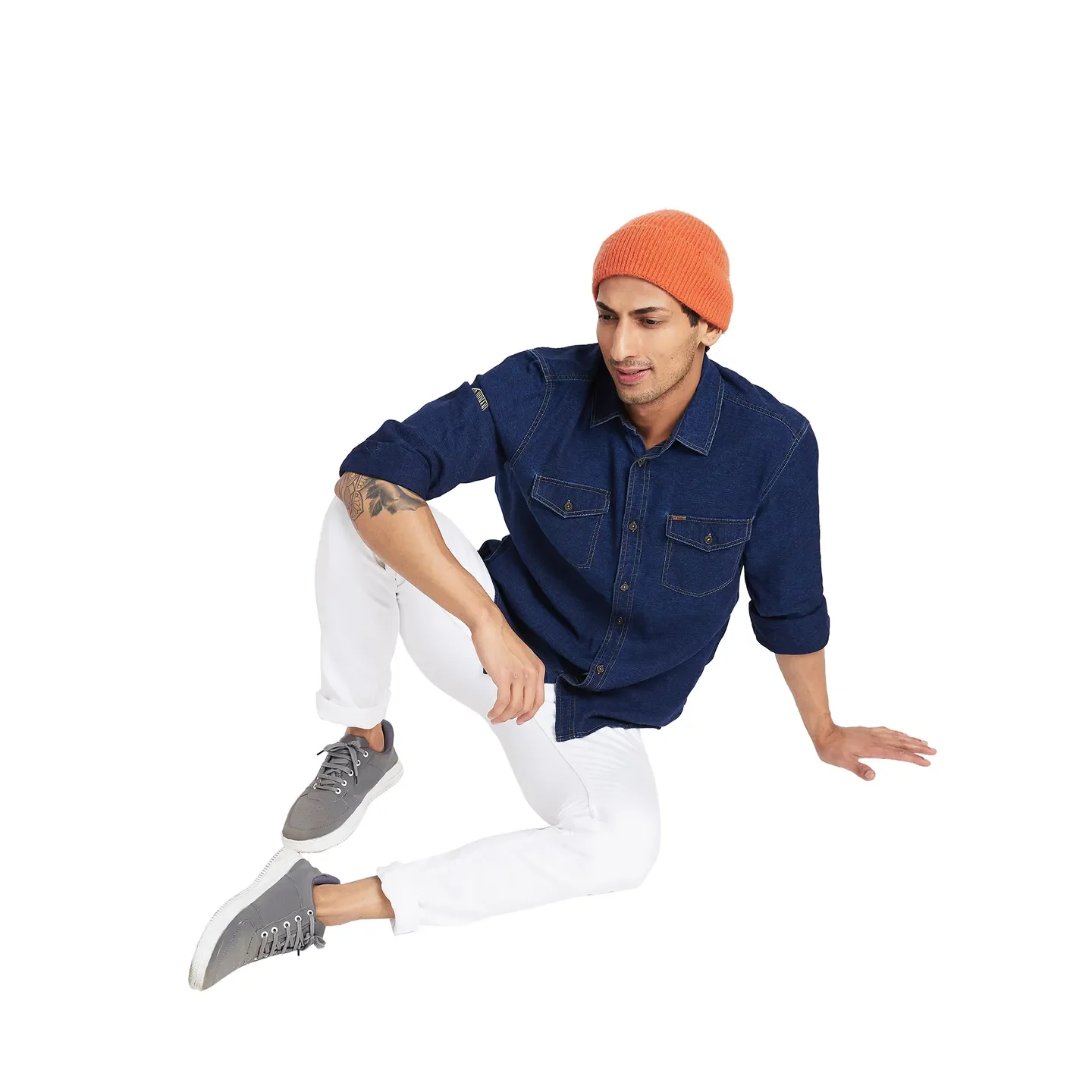 Blue Slim Straight Fit Regular Collar Long Sleeves Men's Shirt by Being Human Clothing - Image 6