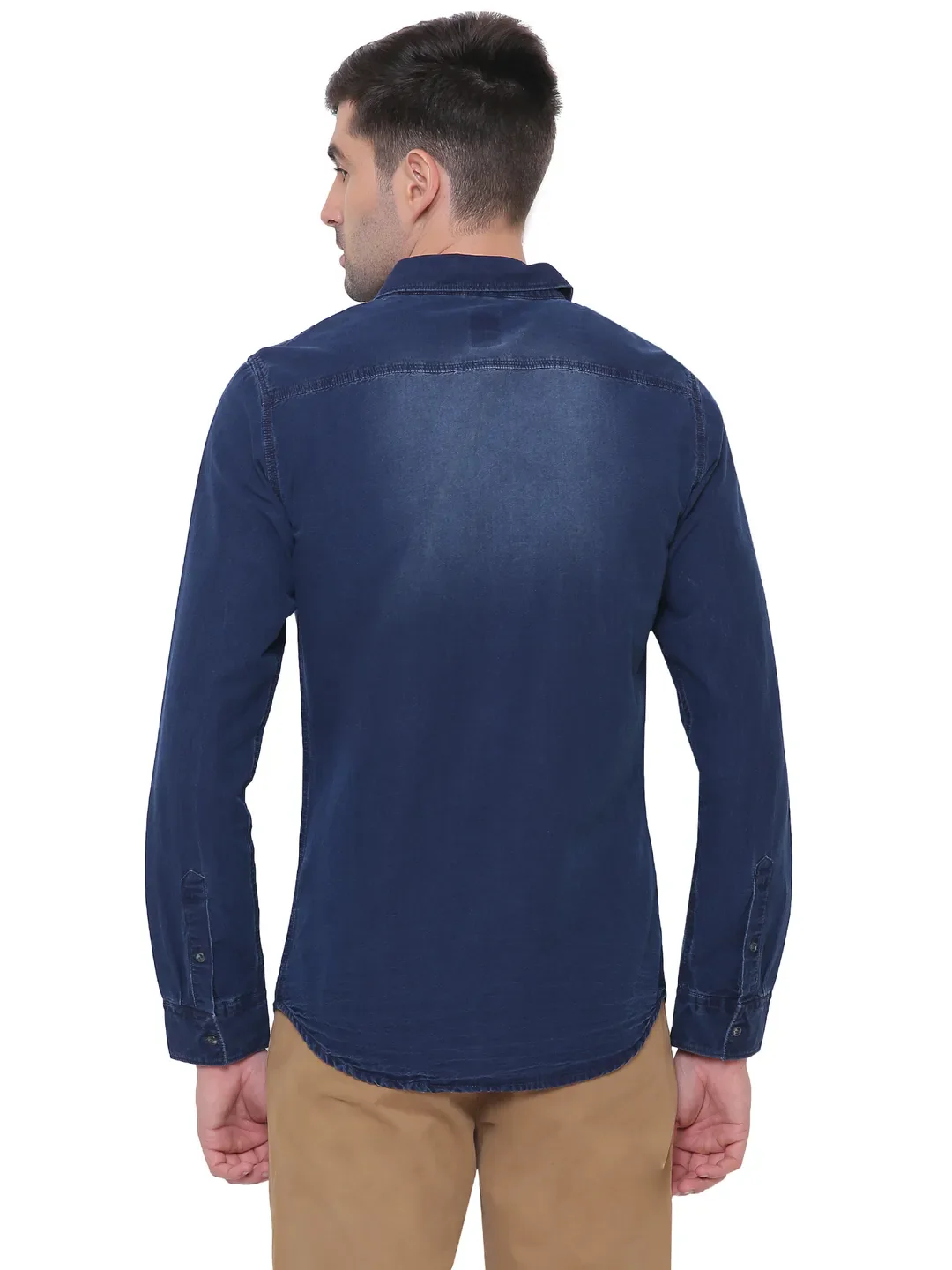 Blue Slim Straight Fit Regular Collar Long Sleeves Cotton Men's Shirt by Being Human Clothing - Image 3